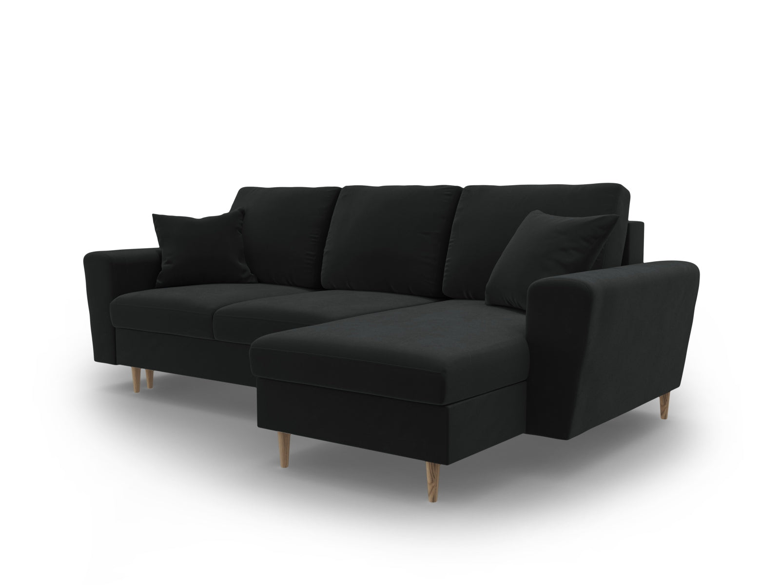 Modernes Kyoto Ecksofa in Schwarz, 4-Sitzer mit Schlaffunktion und Stauraum, ideal für stilvolle Wohnräume und flexible Nutzung.