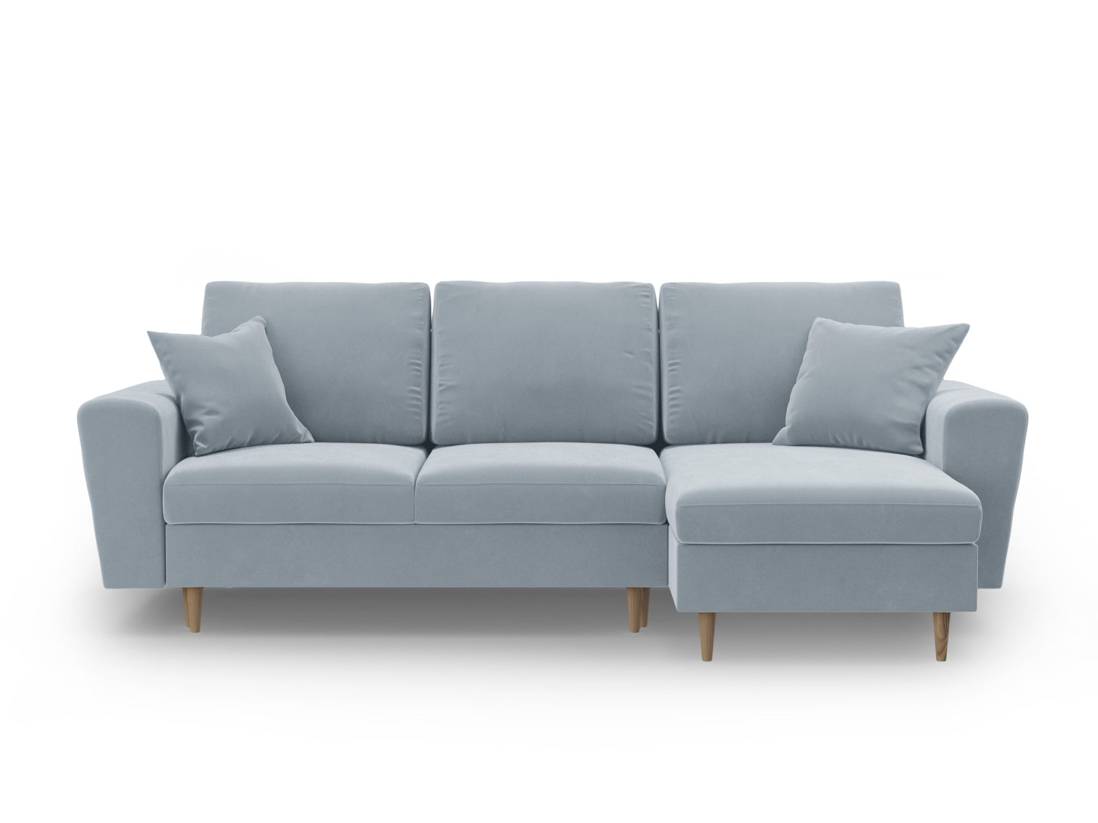Elegantes Kyoto Ecksofa in zartem Hellblau, 4-Sitzer mit cleverer Schlaffunktion und Stauraum, ideal für Gäste und gemütliche Stunden.