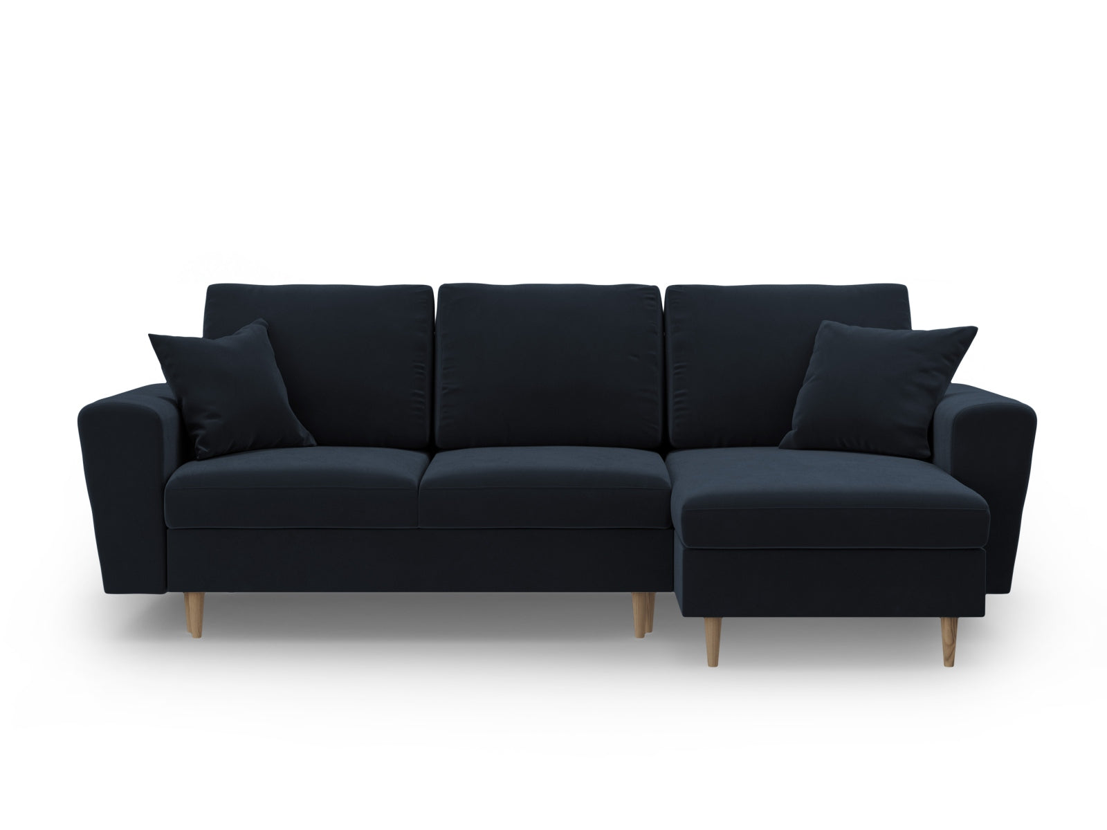 Modernes Kyoto Ecksofa in edlem Blau, 4-Sitzer mit praktischer Schlaffunktion und Stauraum, perfekt für Gäste und gemütliche Stunden.