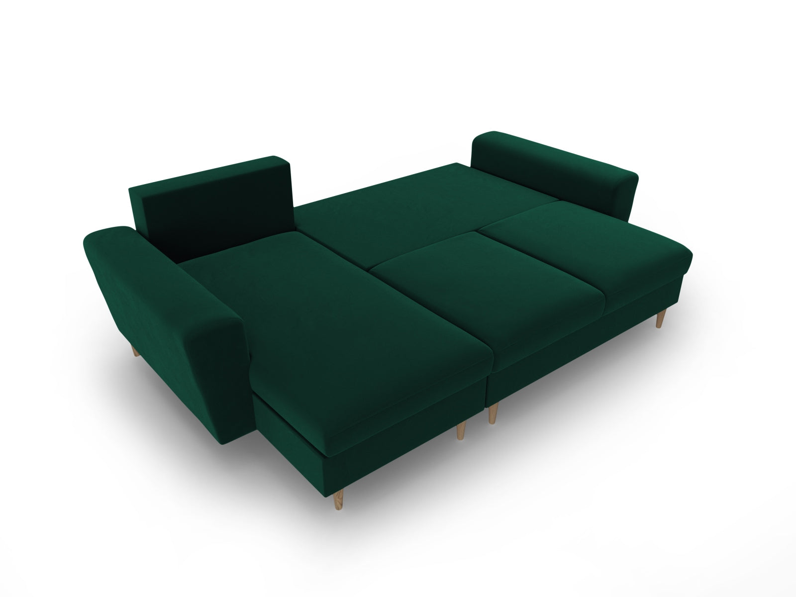 Modernes Kyoto Ecksofa in edlem Dunkelgrün, 4-Sitzer mit praktischer Schlaffunktion und Stauraum für optimale Raumnutzung.