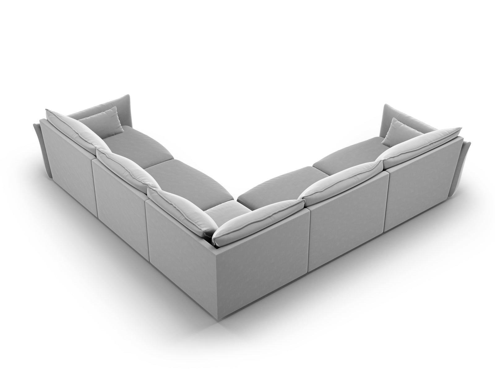 Elegantes 7-Sitzer Ecksofa Symmetric Matera in zeitlosem Grau, ideal für gemütliche Zusammenkünfte und modernes Wohndesign.