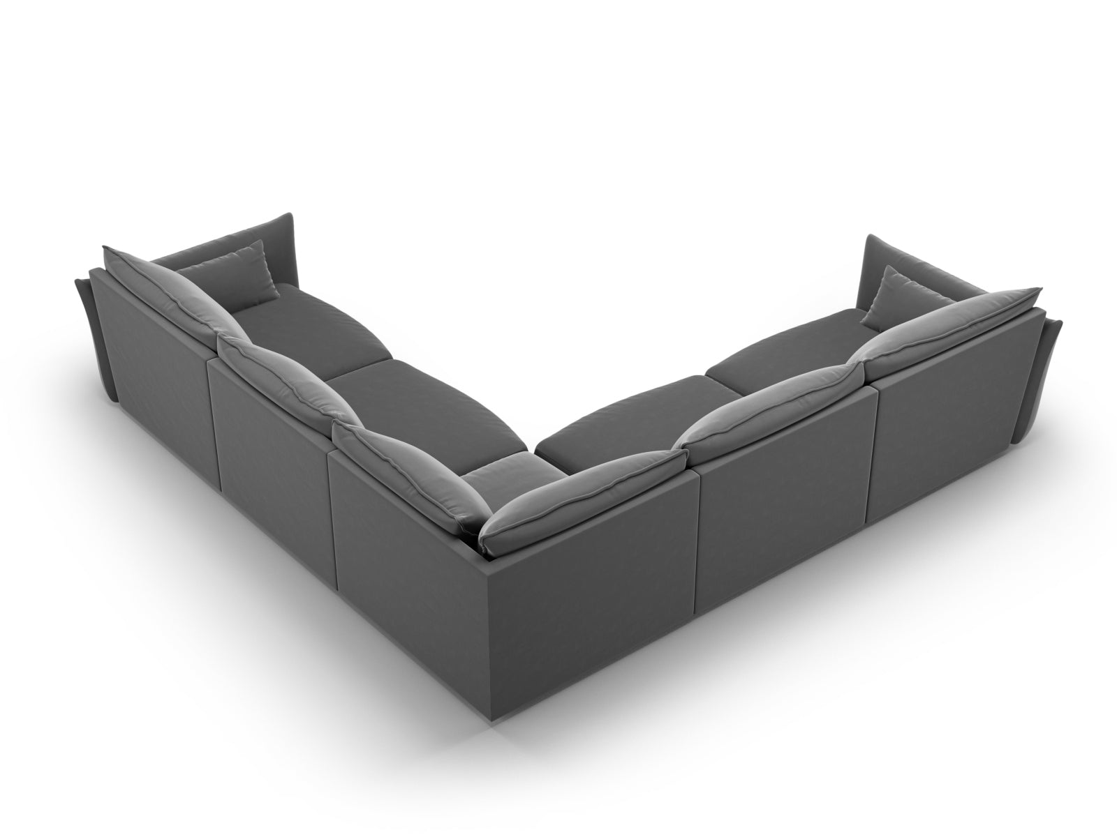 Stylisches 7-Sitzer Ecksofa Symmetric Matera in elegantem Dunkelgrau, ideal für gesellige Runden und komfortable Entspannung.
