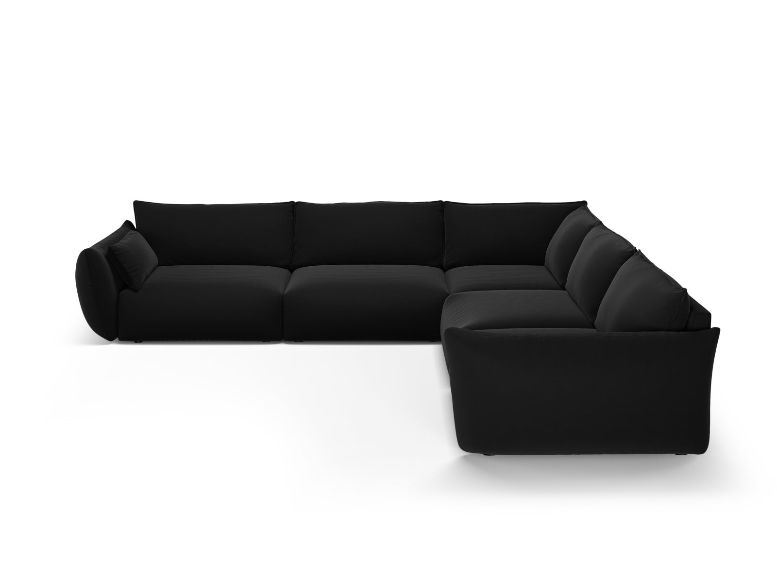 Elegantes 7-Sitzer Ecksofa Symmetric Matera in stilvollem Schwarz, ideal für moderne Wohnräume und gemütliche Abende.
