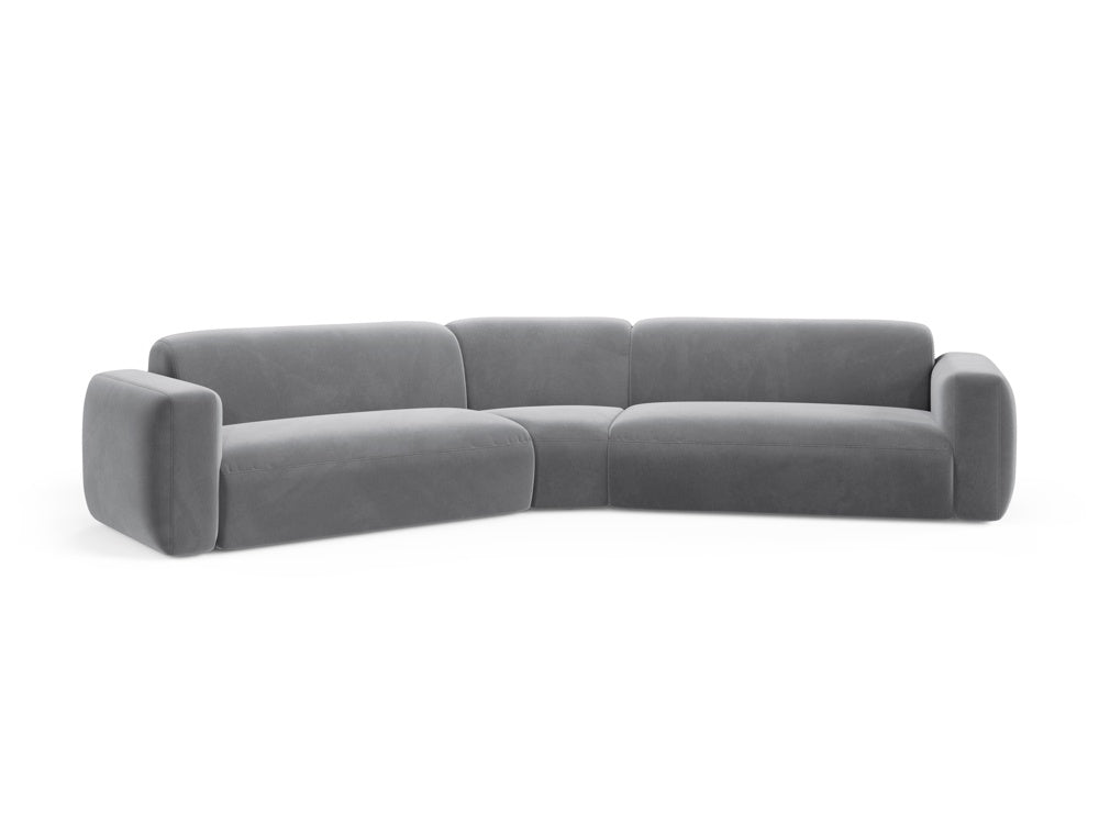 Elegantes Strino Velour Ecksofa in Grau, modular und symmetrisch, ideal für stilvolle Wohnräume, präsentiert von Cosmopolitan Design.