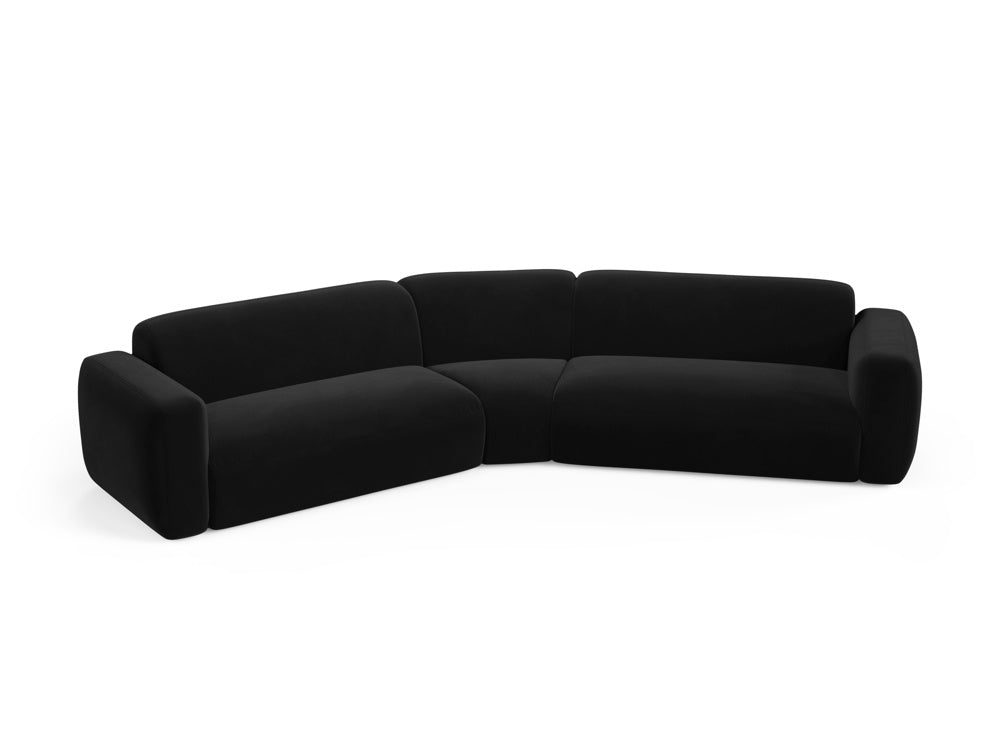 Modulares 3-Sitzer Ecksofa aus Strino Velour in edlem Schwarz, perfekt für moderne Wohnkonzepte von Cosmopolitan Design.