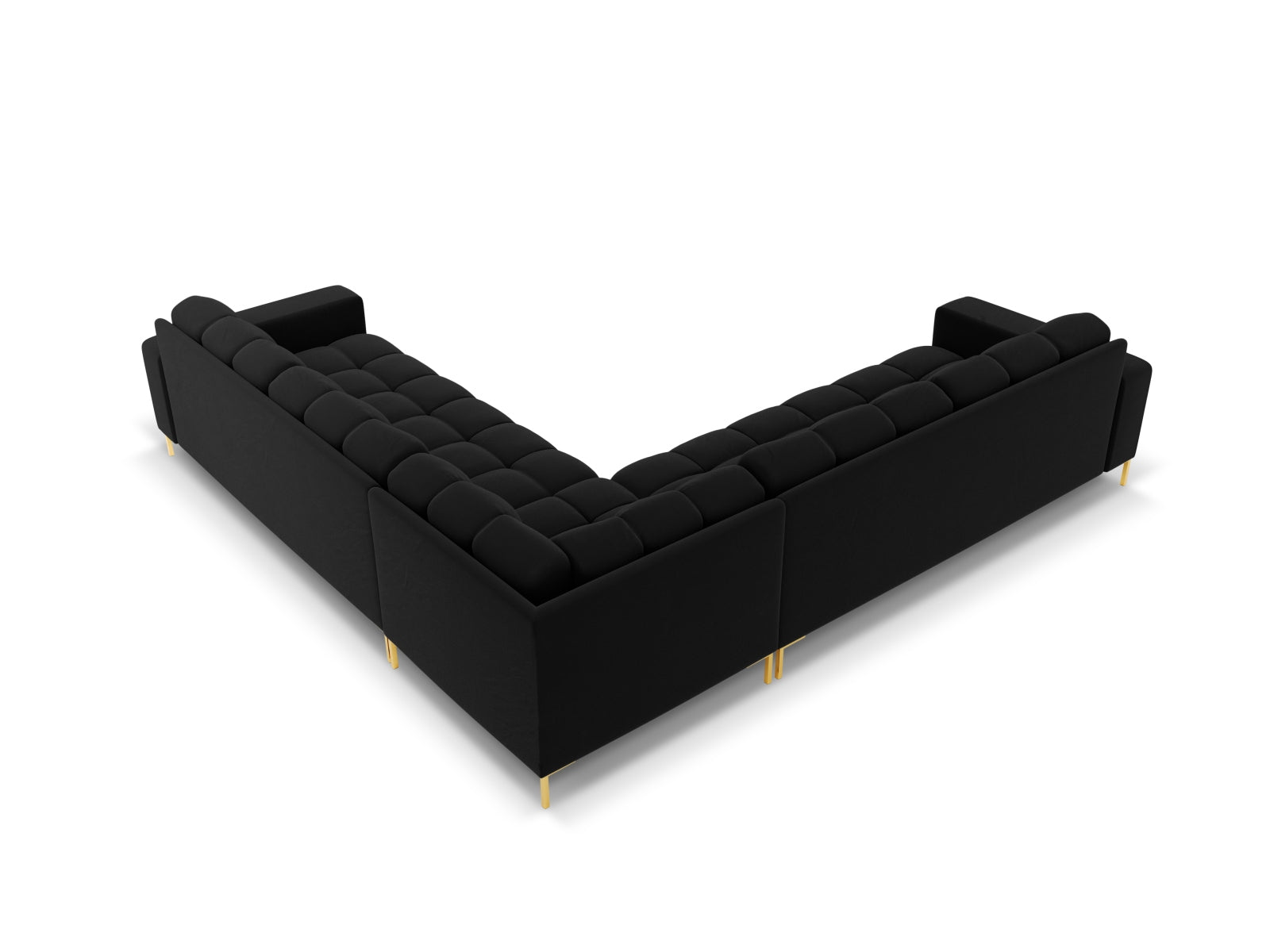 Elegantes 6-Sitzer Ecksofa Symmetric Bali in luxuriösem Black-Bluvel, ideal für gesellige Abende und geschmackvolle Wohnräume.