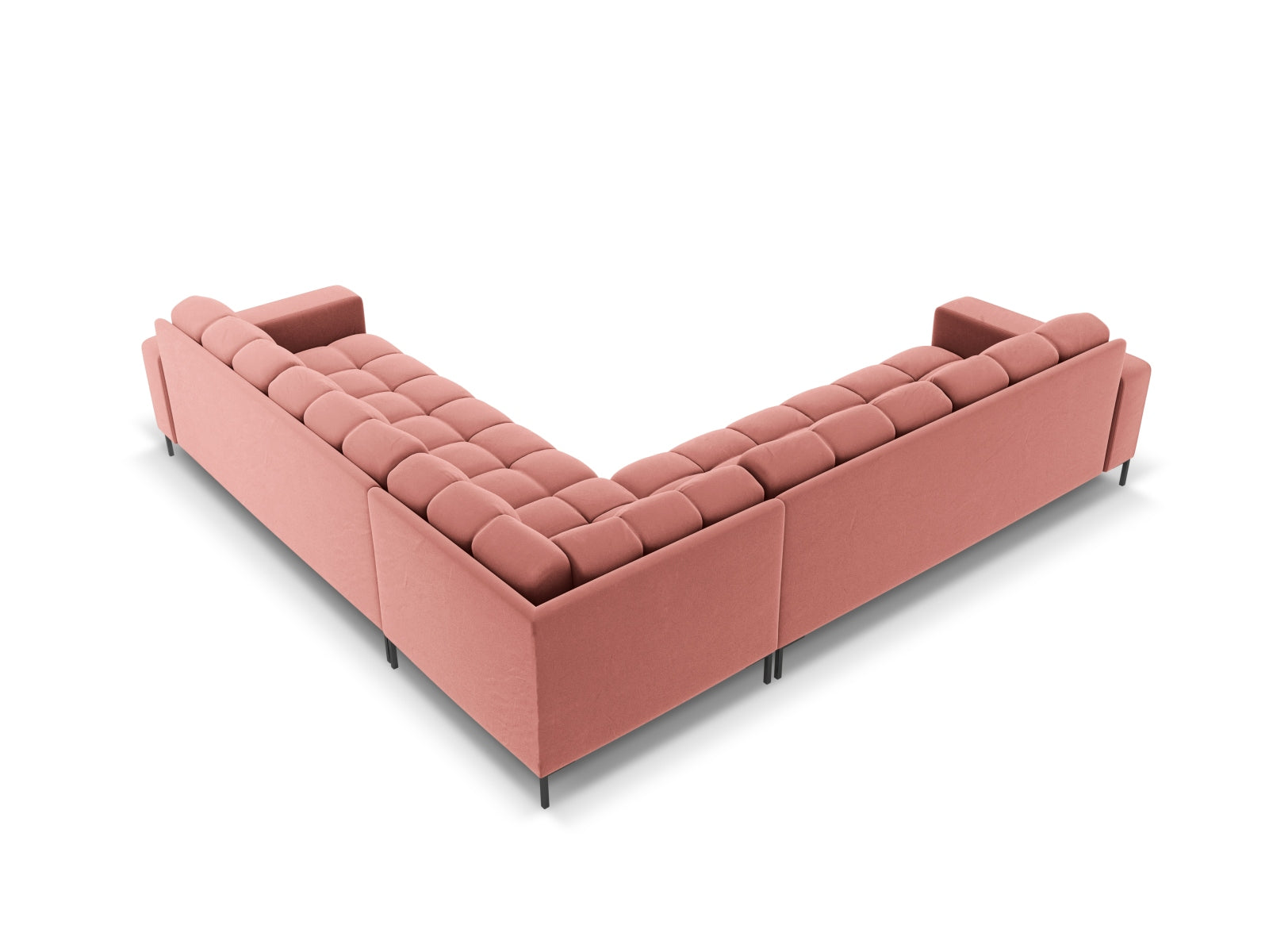 Elegantes 6-Sitzer Ecksofa Symmetric Bali in modernem Pink-Bluvel, ideal für gesellige Abende und stilvolle Wohnräume.