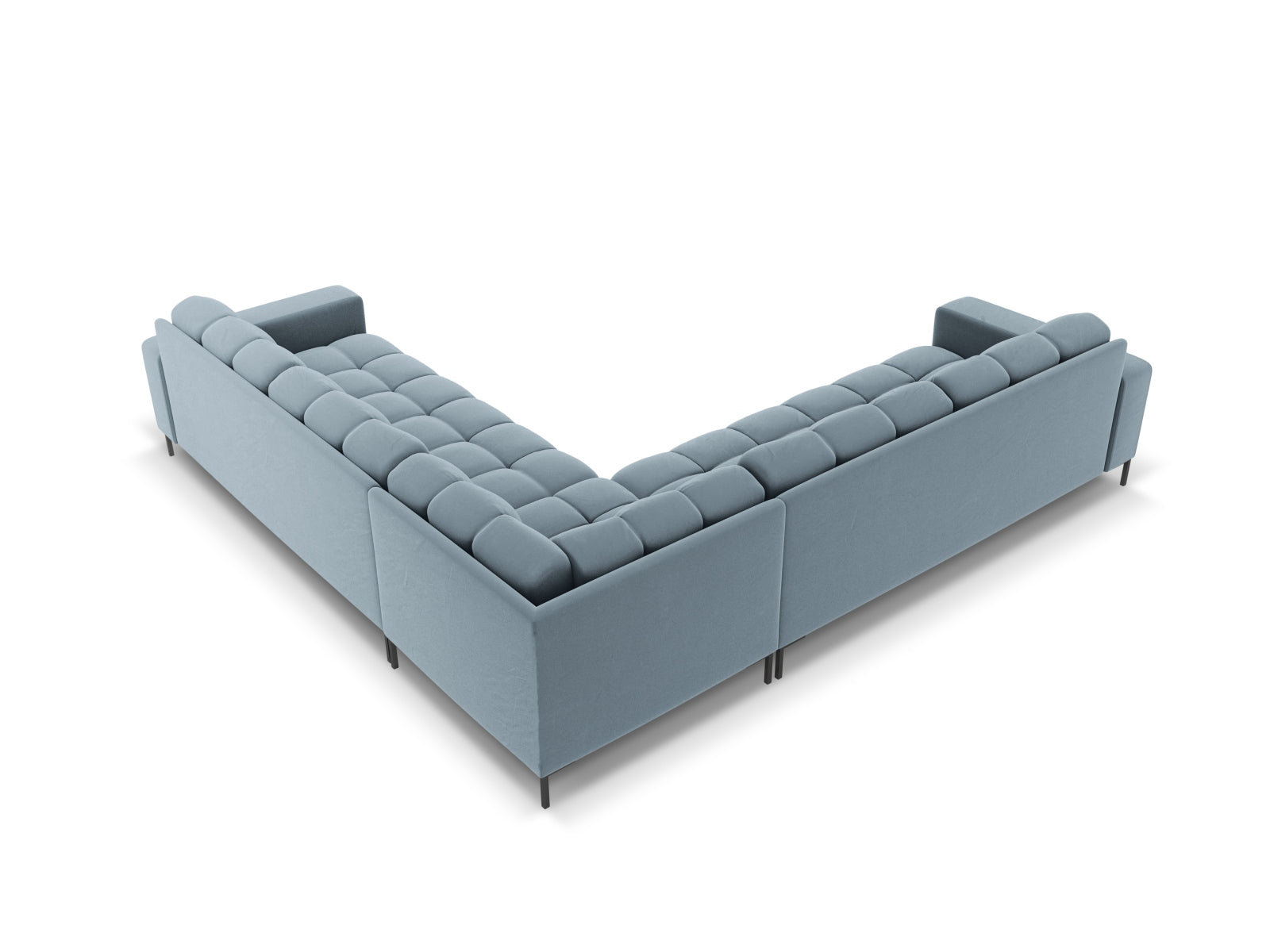 Elegantes 6-Sitzer Ecksofa Symmetric Bali in sanftem Hellblau, ideal für stilvolle Wohnräume und gesellige Abende von Cosmopolitan Design.