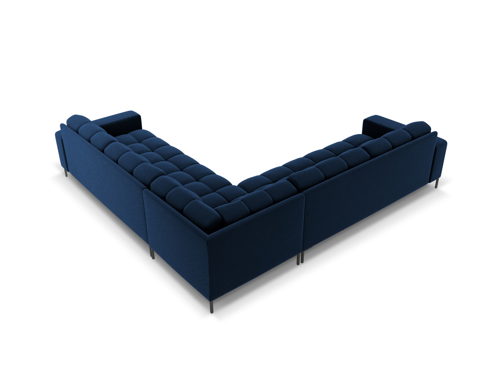 Elegantes 6-Sitzer Ecksofa Symmetric Bali in Royal Blue-Bluvel, ideal für stilvolle Wohnräume und gesellige Abende.