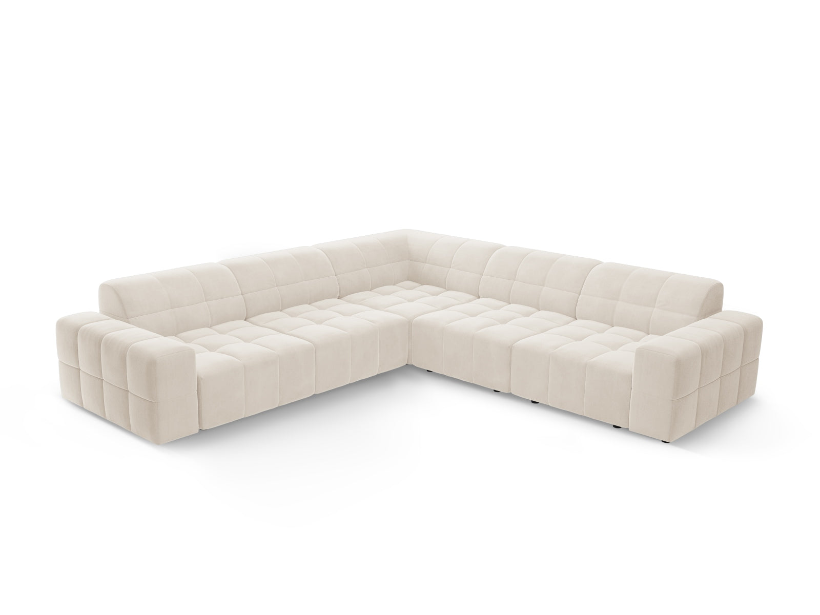 Modernes Chicago Ecksofa in sanftem Beige, 4-Sitzer mit 287 cm, perfektes Möbelstück für stilvolle Wohnräume.