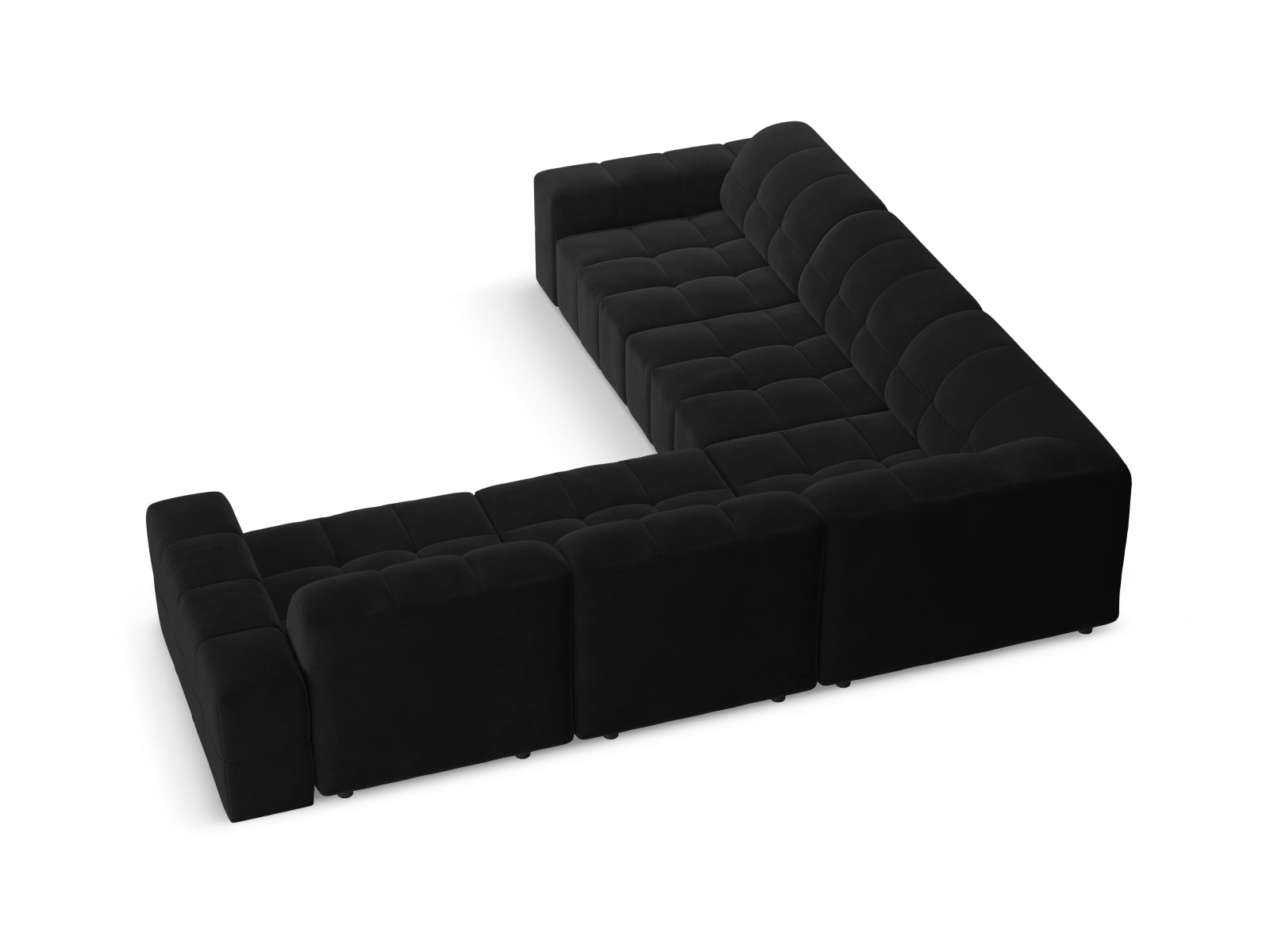 Elegantes Chicago Ecksofa in Schwarz-Bluvel, 4-Sitzer, ideal für stilvolle Wohnräume und entspannte Abende.