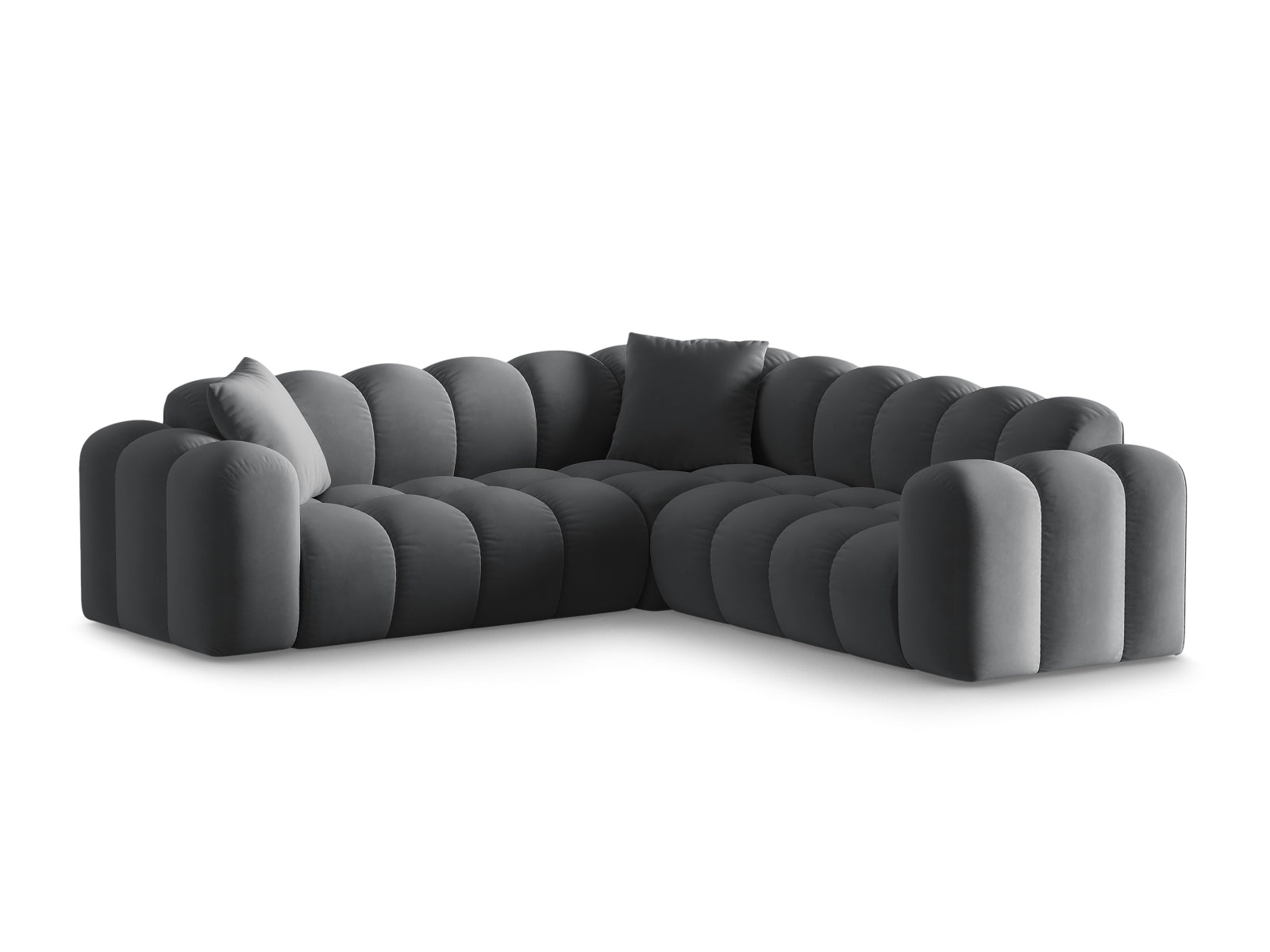 Elegantes 3-Sitzer Ecksofa Symmetric Treno in stilvollem Grey-Bluvel, ideal für moderne Wohnräume, präsentiert von Cosmopolitan Design.