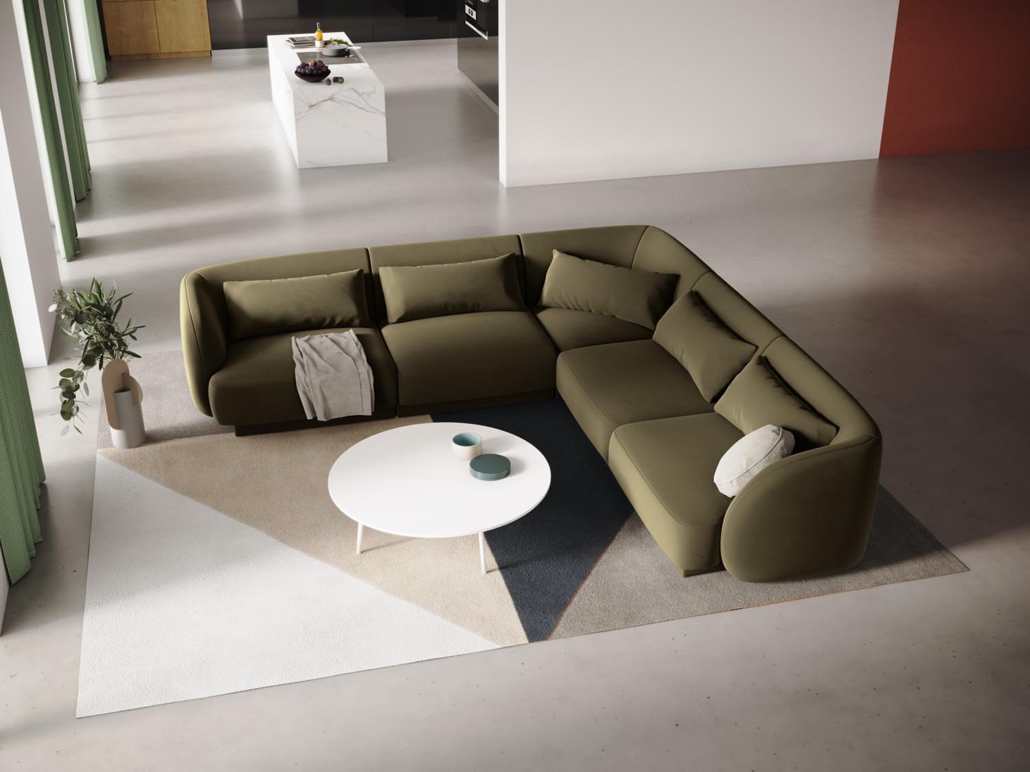 Entdecken Sie das Tulum Velour Ecksofa 5 Sitzer von Cosmopolitan Design – stilvoll, umkehrbar und perfekt für modernes Wohnen.