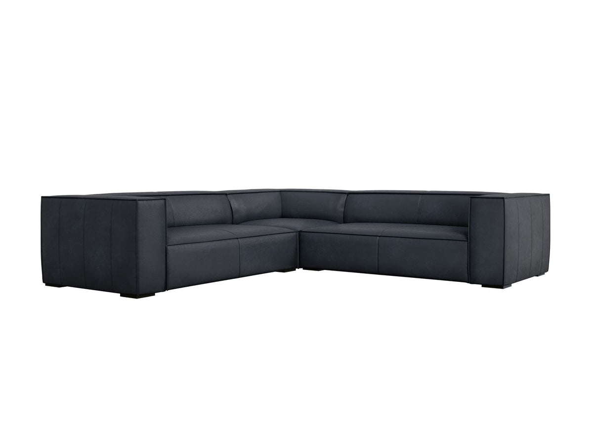 Symmetrisches Ecksofa Turin aus Rindsleder in Grey Brown-Granada, Massivholzrahmen, Beine aus schwarzem Buchenholz, 280x280cm.