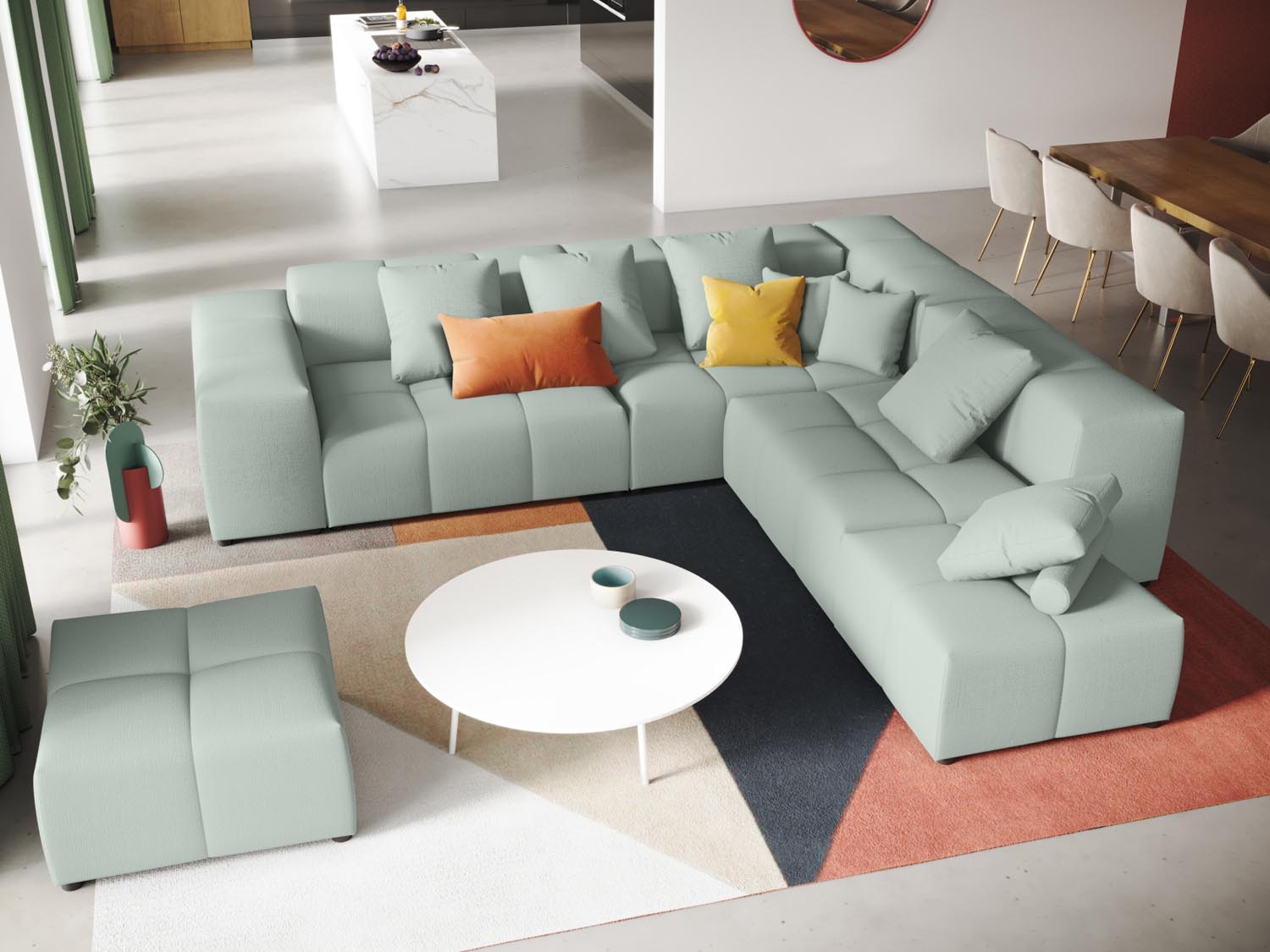 Rome Modular Reversible Ecksofa 7 Sitzer in Mint-Babel präsentiert im Onlineshop von KAQTU Design AG. Ecksofa ist von Cosmopolitan Design