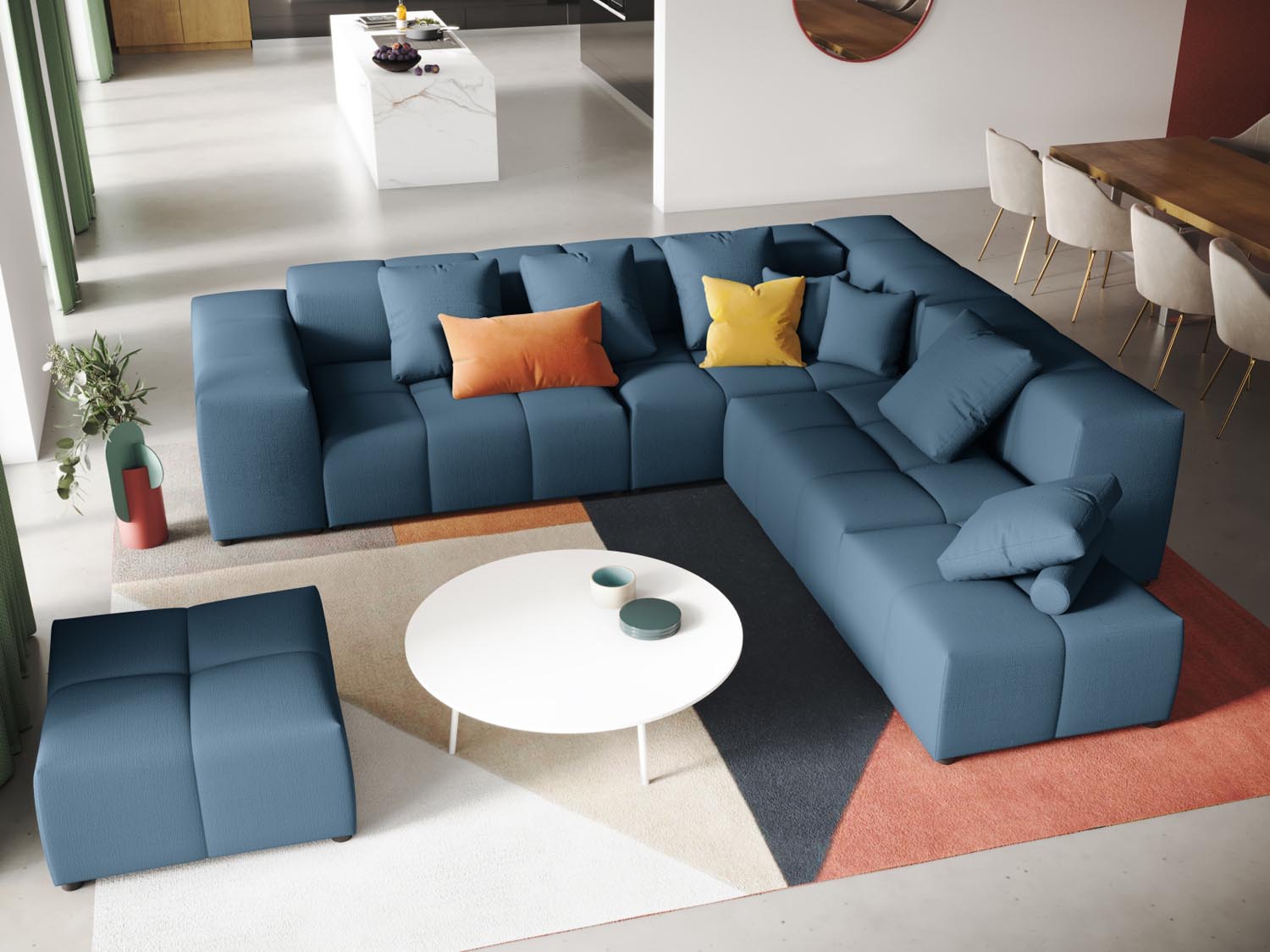 Rome Modular Reversible Ecksofa 7 Sitzer in Dark Blue-Babel präsentiert im Onlineshop von KAQTU Design AG. Ecksofa ist von Cosmopolitan Design