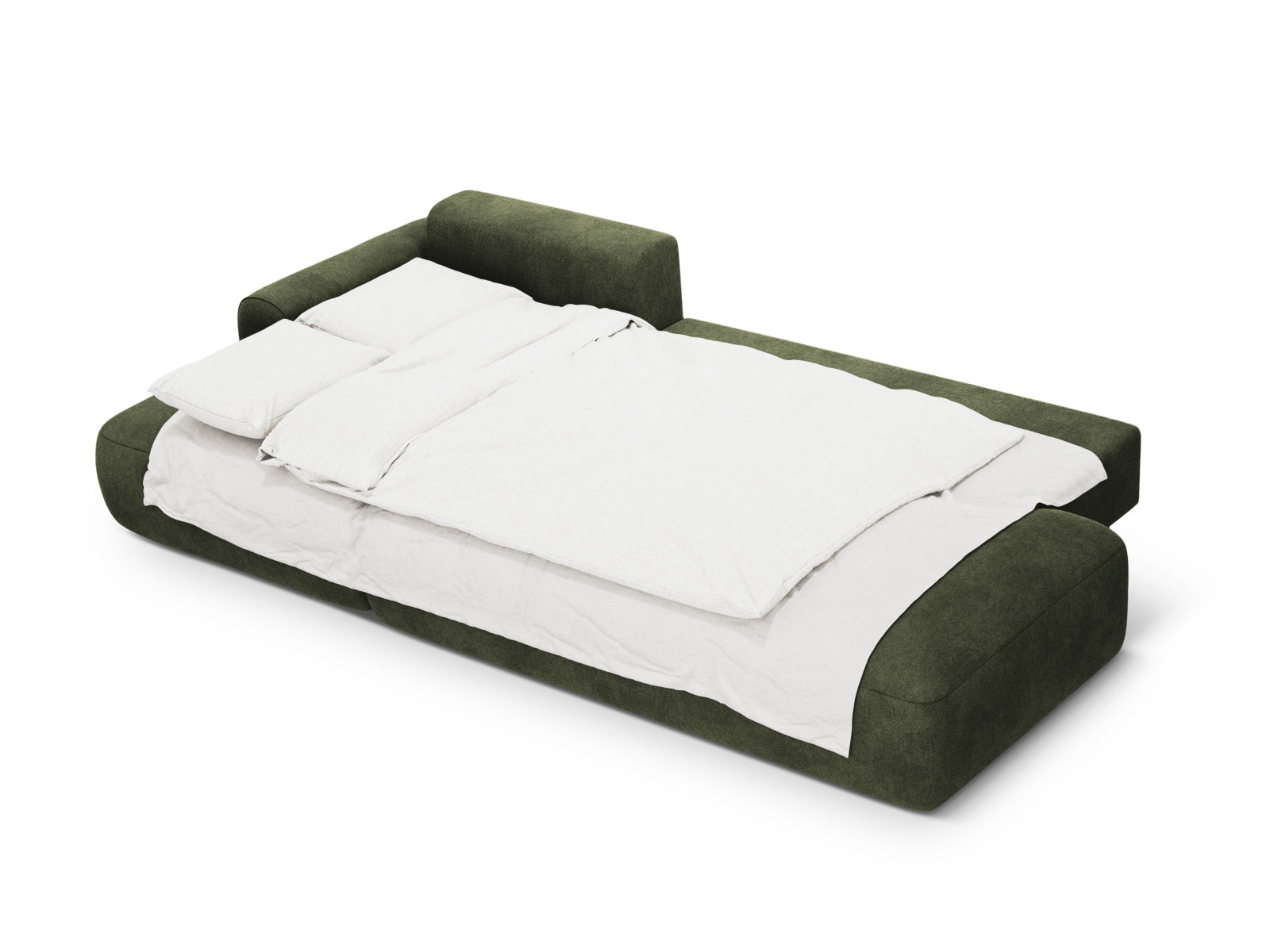 Modernes 5-Sitzer Ecksofa links in Green-Vogue, ideal für entspannte Abende und Übernachtungsgäste, mit praktischem Stauraum.