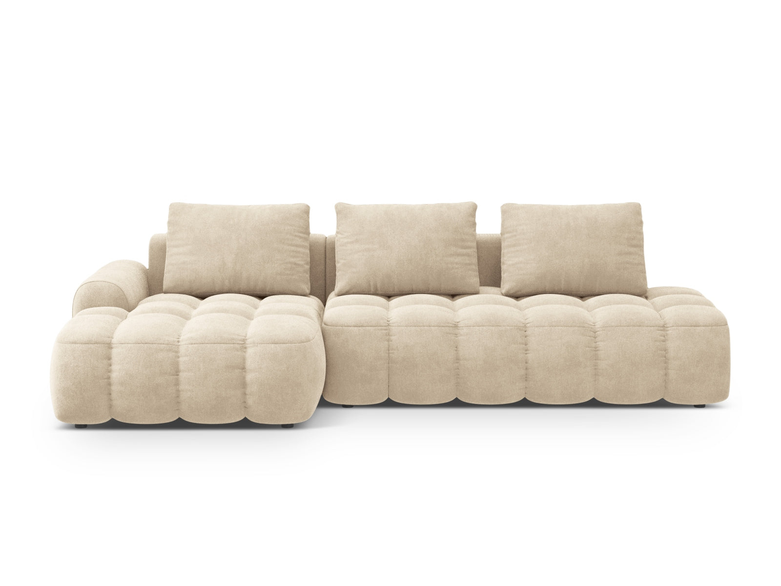 Linz Velour Ecksofa links mit Schlaffunktion und Stauraumbox 3 Sitzer 142cm in Light Beige präsentiert im Onlineshop von KAQTU Design AG. Ecksofa links ist von Cosmopolitan Design