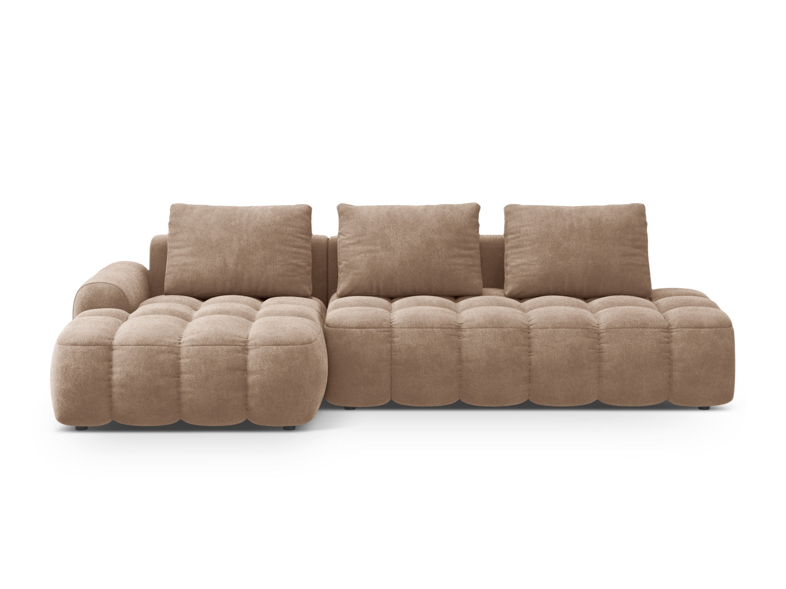 Linz Velour Ecksofa links mit Schlaffunktion und Stauraumbox 3 Sitzer 142cm in Dark Beige präsentiert im Onlineshop von KAQTU Design AG. Ecksofa links ist von Cosmopolitan Design