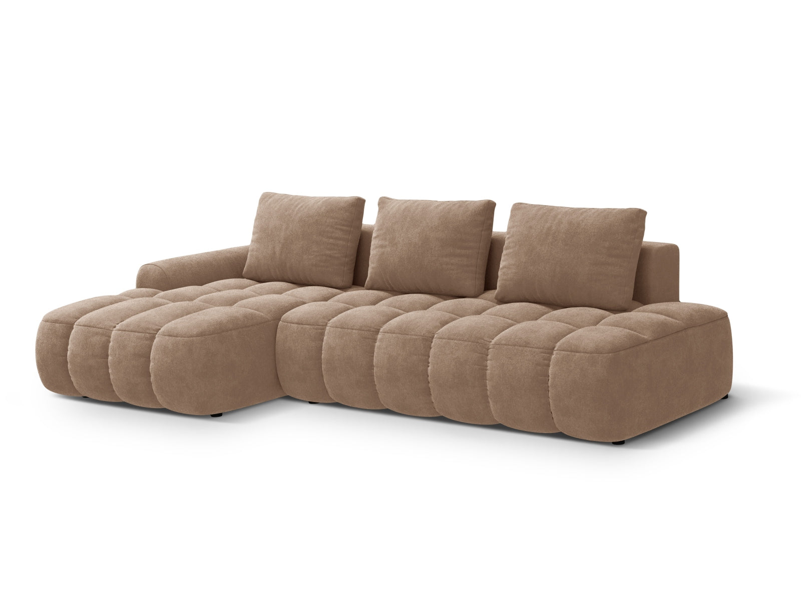 Erleben Sie das Linz Velour Ecksofa links – ein stilvolles 3-Sitzer Sofa mit praktischer Schlaffunktion und Stauraum für Ihr modernes Zuhause!