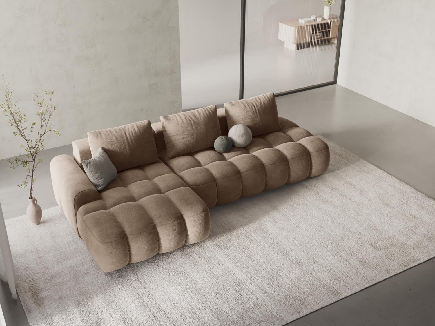 Entdecken Sie das elegante Linz Velour Ecksofa links mit Schlaffunktion und Stauraumbox – der perfekte 3-Sitzer für Ihr stilvolles Wohnzimmer!