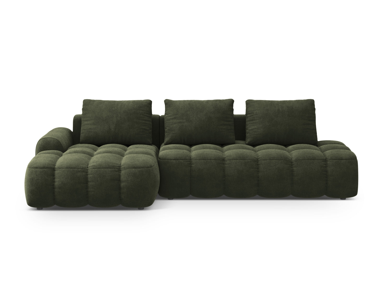 Linz Velour Ecksofa links mit Schlaffunktion und Stauraumbox 3 Sitzer 142cm in Green präsentiert im Onlineshop von KAQTU Design AG. Ecksofa links ist von Cosmopolitan Design