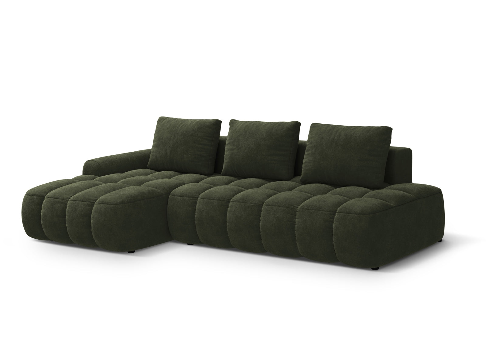 Erleben Sie das Linz Velour Ecksofa links – ein stilvolles 3-Sitzer Sofa mit praktischer Schlaffunktion und Stauraum für Ihr modernes Zuhause!