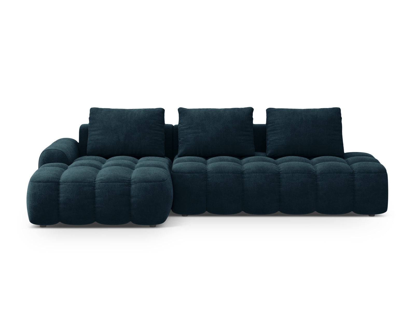 Linz Velour Ecksofa links mit Schlaffunktion und Stauraumbox 3 Sitzer 142cm in Deep Petrol präsentiert im Onlineshop von KAQTU Design AG. Ecksofa links ist von Cosmopolitan Design