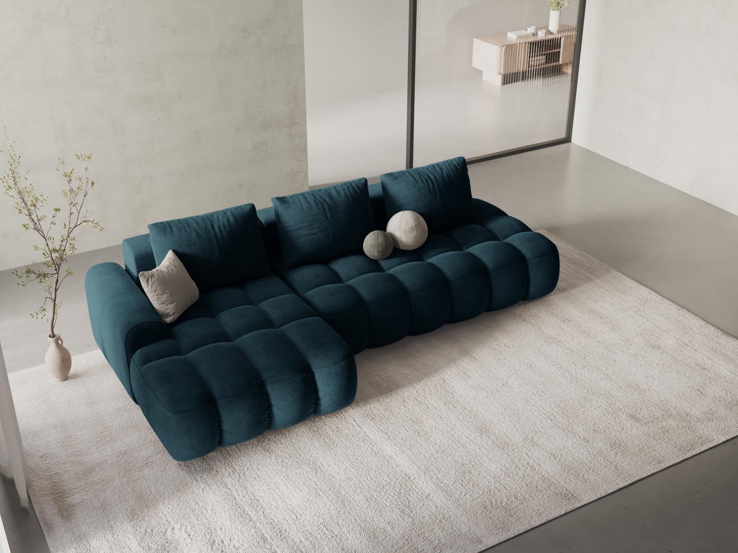 Entdecken Sie das stilvolle Linz Velour Ecksofa links mit Schlaffunktion und Stauraum. Ideal für Komfort und Ordnung in Ihrem Wohnzimmer!