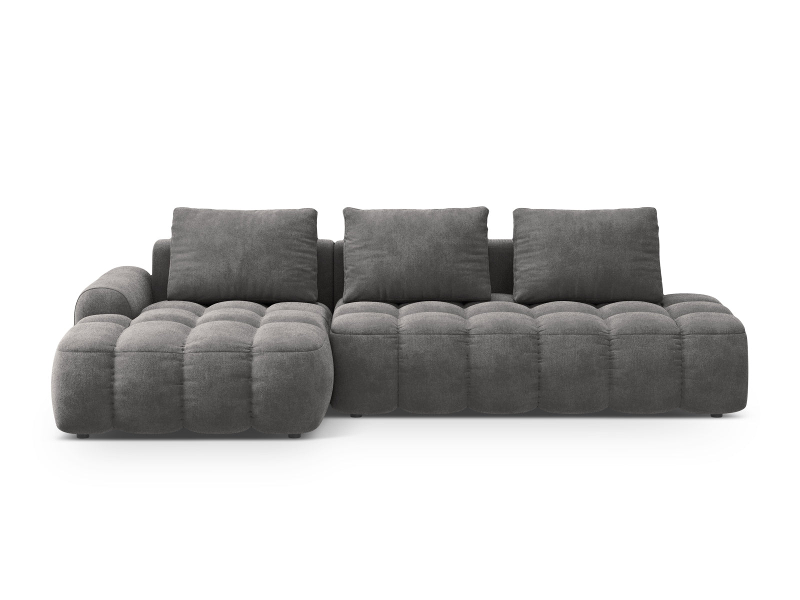 Linz Velour Ecksofa links mit Schlaffunktion und Stauraumbox 3 Sitzer 142cm in Grey präsentiert im Onlineshop von KAQTU Design AG. Ecksofa links ist von Cosmopolitan Design