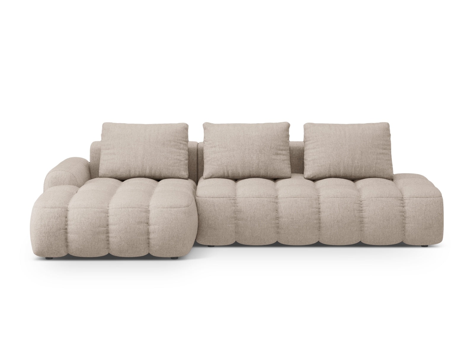 Linz Ecksofa links mit Schlaffunktion und Stauraumbox 3 Sitzer 142cm in Sand präsentiert im Onlineshop von KAQTU Design AG. Ecksofa links ist von Cosmopolitan Design