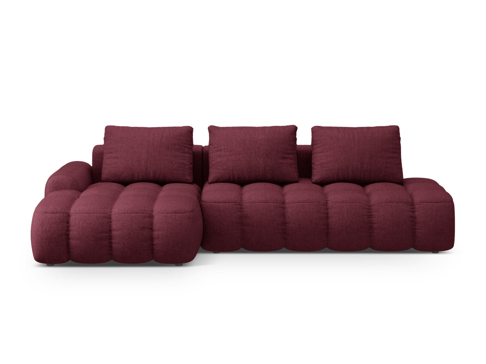 Linz Ecksofa links mit Schlaffunktion und Stauraumbox 3 Sitzer 142cm in Burgundy präsentiert im Onlineshop von KAQTU Design AG. Ecksofa links ist von Cosmopolitan Design