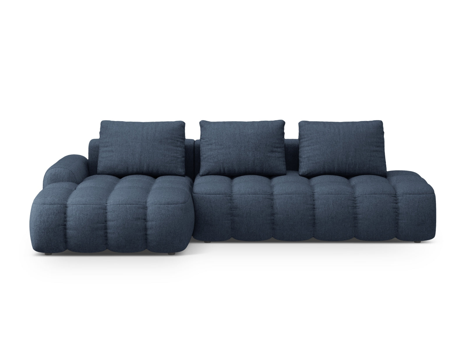 Linz Ecksofa links mit Schlaffunktion und Stauraumbox 3 Sitzer 142cm in Dark Blue präsentiert im Onlineshop von KAQTU Design AG. Ecksofa links ist von Cosmopolitan Design