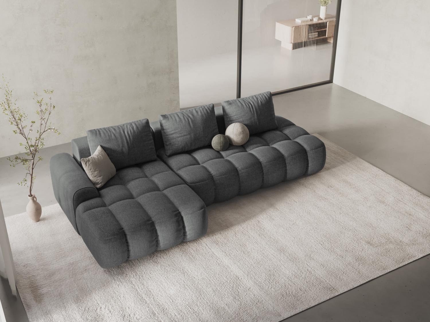 Entdecken Sie das elegante Linz Ecksofa links mit Schlaffunktion und Stauraumbox von Cosmopolitan Design – ideal für Ihr modernes Wohnzimmer!