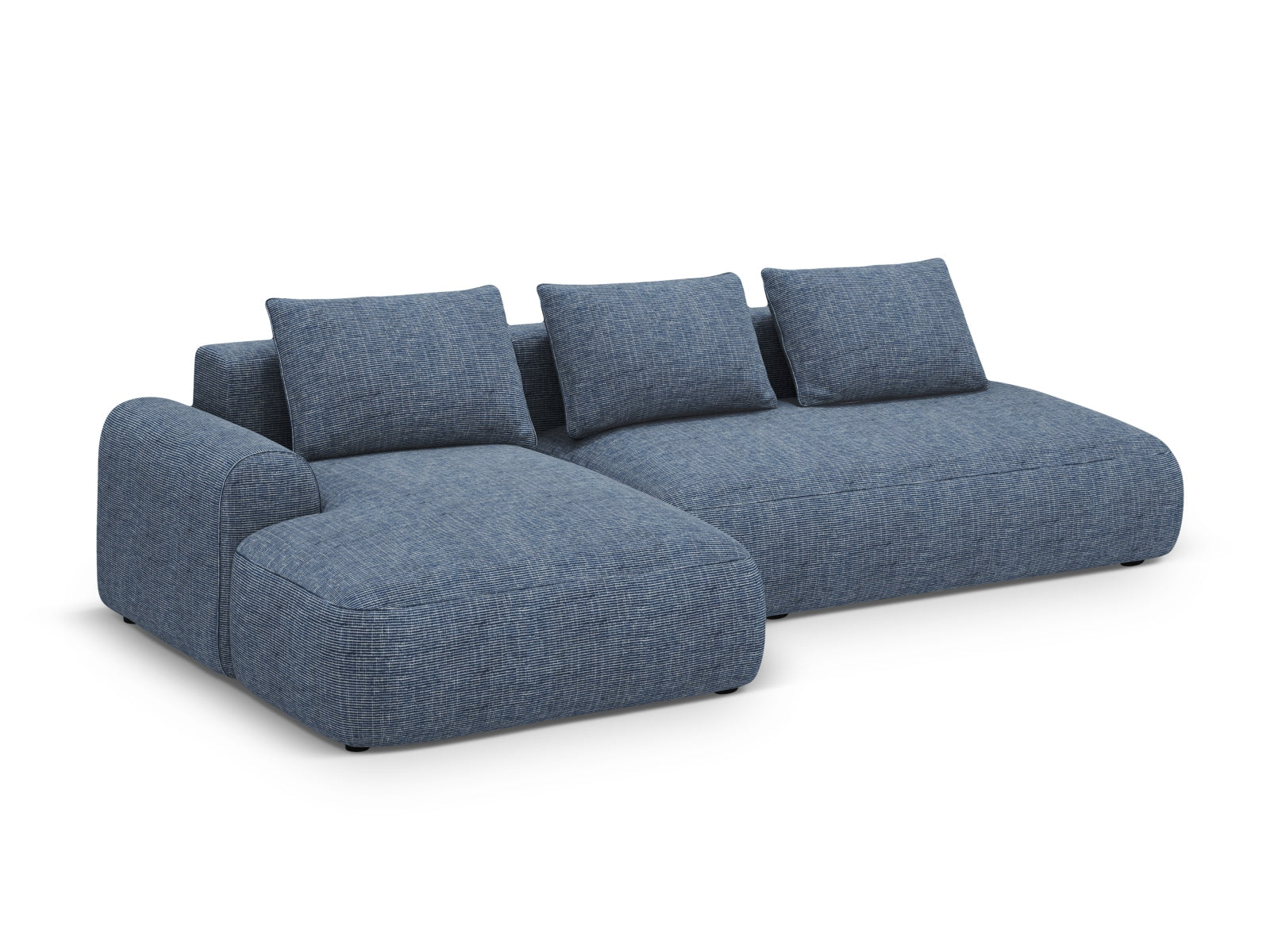 Stylisches 5-Sitzer Ecksofa links mit Schlaffunktion und Stauraum in Blue Melange-Baltimore, ideal für modernes Wohnen.
