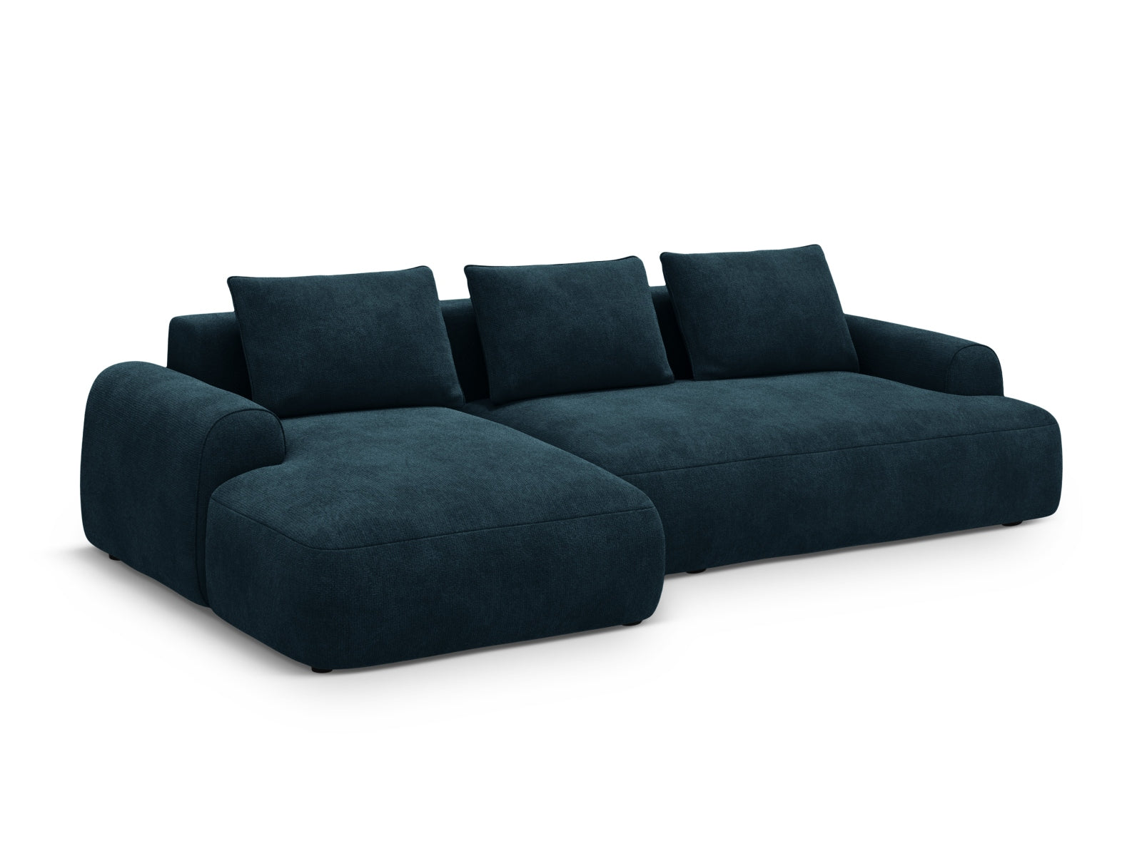 Elegantes 3-Sitzer Ecksofa links Calma in Deep Petrol-Vogue, ideal für Schlafkomfort und Stauraum, präsentiert von Cosmopolitan Design.