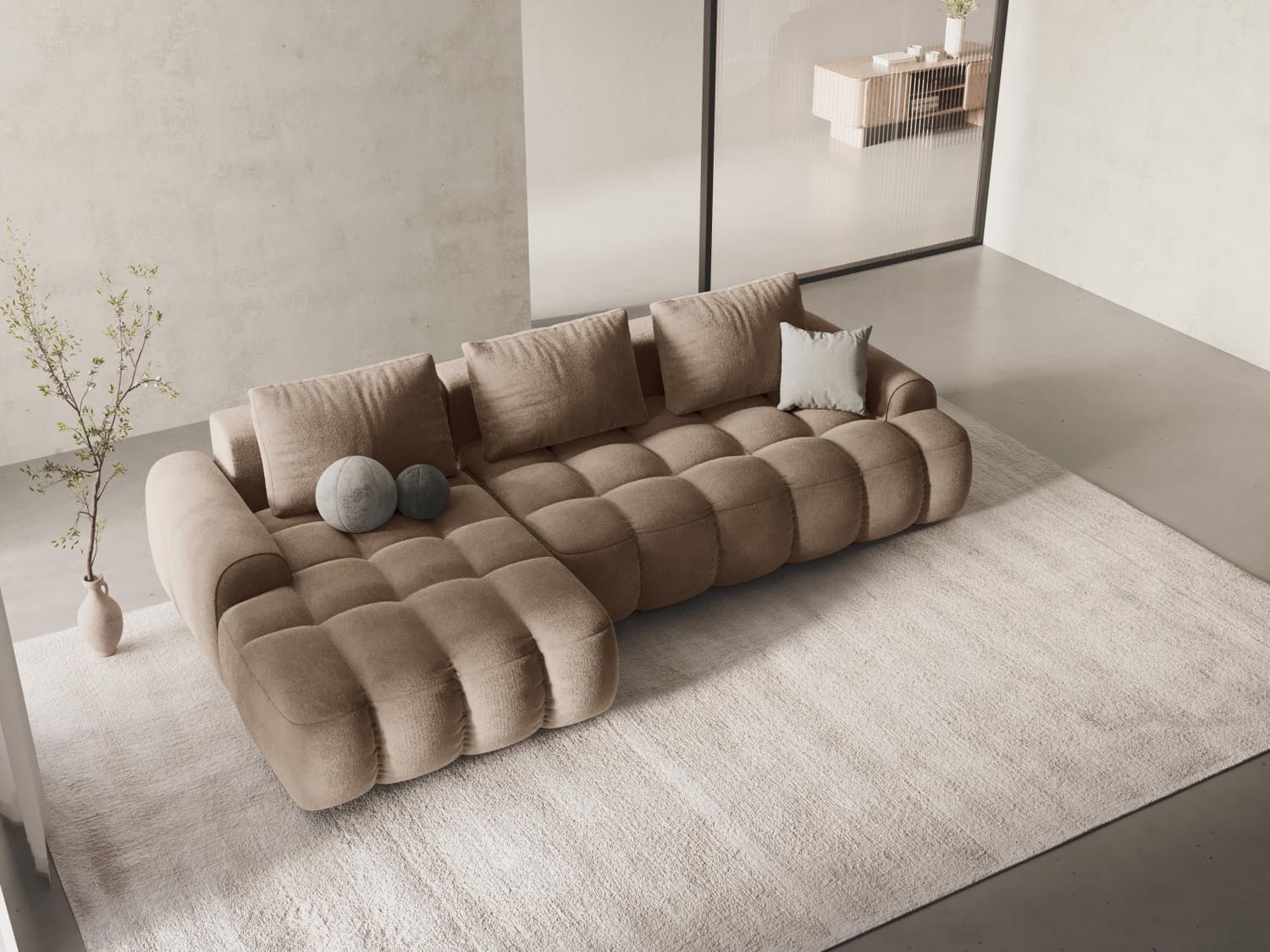 Entdecken Sie das elegante Linz Velour Ecksofa links mit Schlaffunktion und Stauraumbox – der perfekte 3-Sitzer für Ihr stilvolles Wohnzimmer!