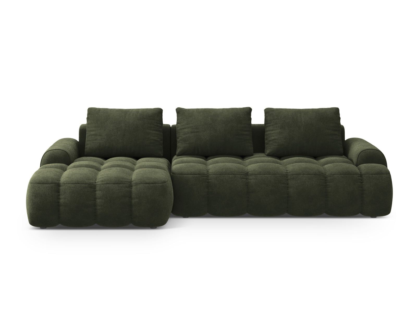 Linz Velour Ecksofa links mit Schlaffunktion und Stauraumbox 3 Sitzer 142cm in Green präsentiert im Onlineshop von KAQTU Design AG. Ecksofa links ist von Cosmopolitan Design