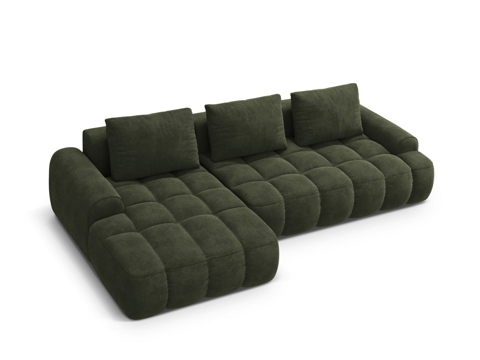 Modernes Linz Ecksofa links in ansprechendem Green-Vogue, 3-Sitzer mit praktischer Schlaffunktion und integriertem Stauraum.
