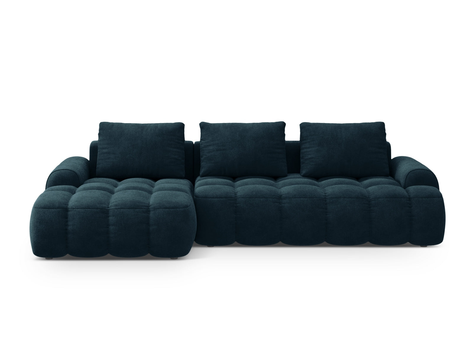 Linz Velour Ecksofa links mit Schlaffunktion und Stauraumbox 3 Sitzer 142cm in Deep Petrol-Vogue präsentiert im Onlineshop von KAQTU Design AG. Bettsofa links ist von Cosmopolitan Design