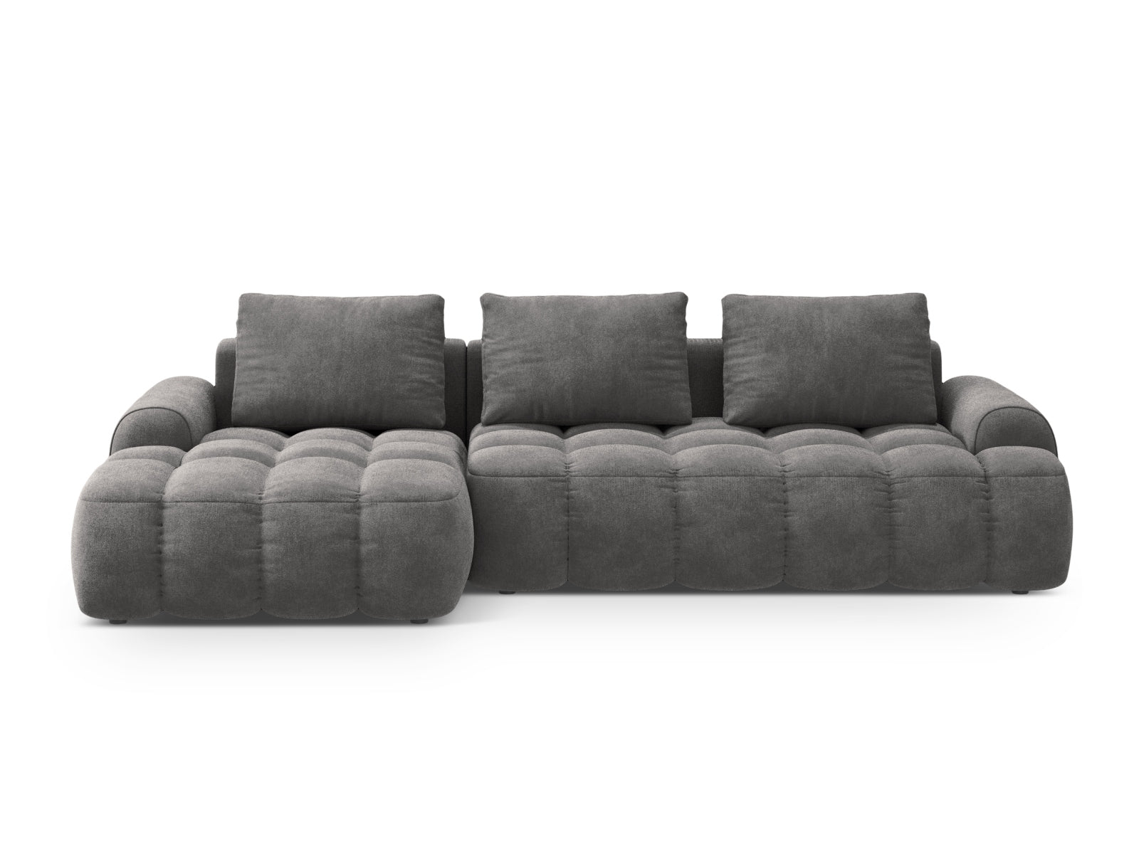 Linz Velour Ecksofa links mit Schlaffunktion und Stauraumbox 3 Sitzer 142cm in Grey präsentiert im Onlineshop von KAQTU Design AG. Ecksofa links ist von Cosmopolitan Design
