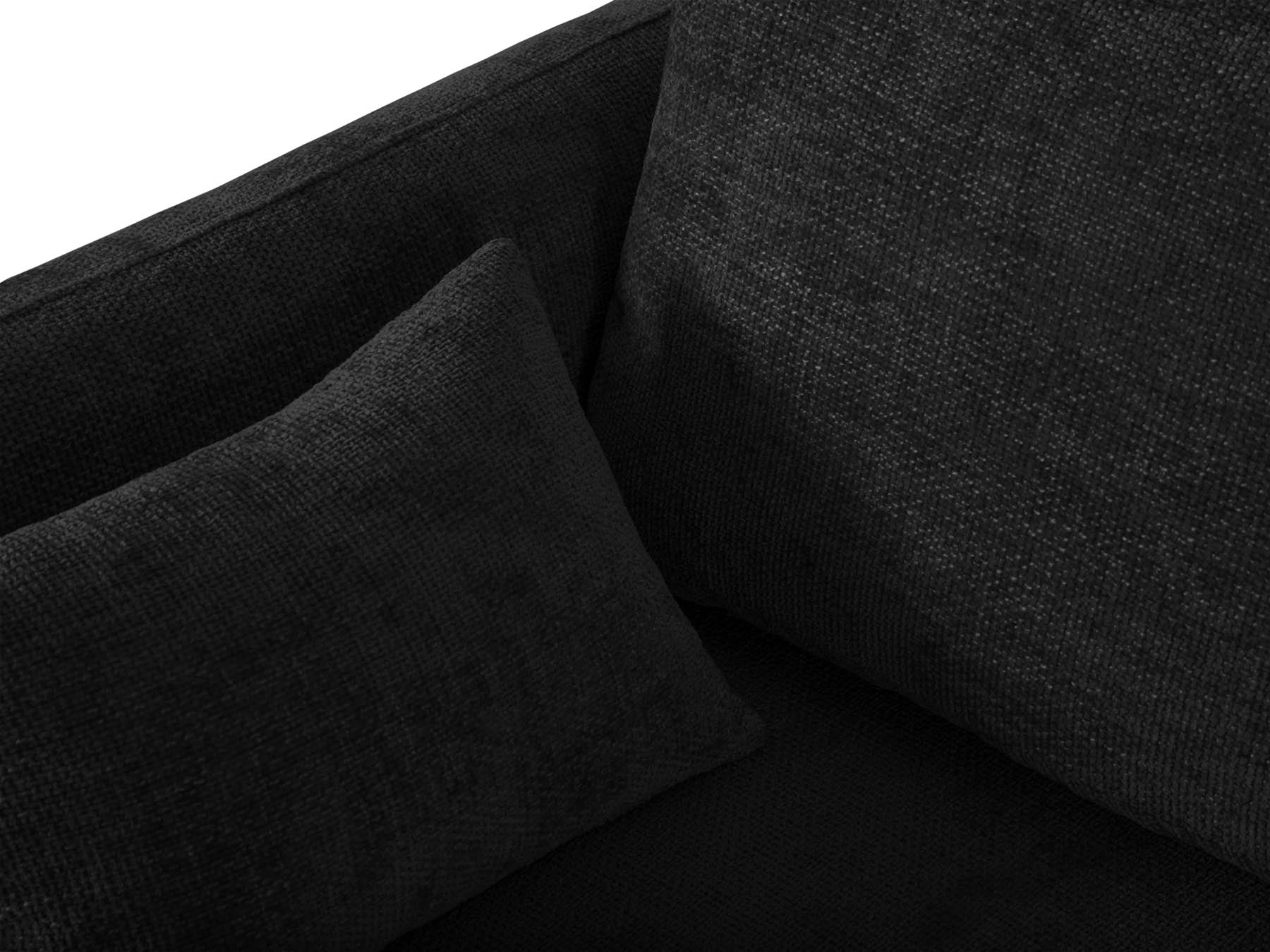 Stylisches 4-Sitzer Ecksofa links mit Bettfunktion, Modell Matera in zeitlosem Schwarz, perfekt für gemütliche Abende und modernes Interieur.