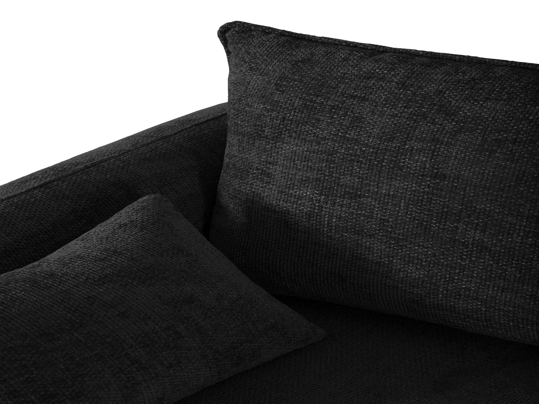 Elegantes 4-Sitzer Ecksofa links mit praktischer Bettfunktion, Modell Matera in klassischem Schwarz, ideal für stilvolle Wohnräume.