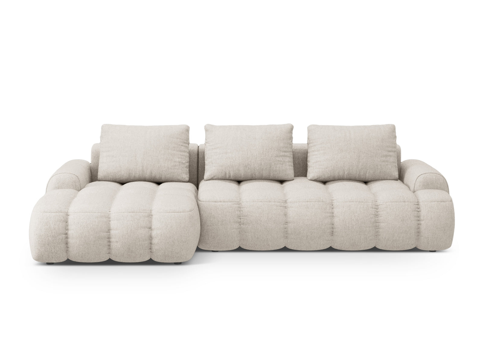 Linz Ecksofa links mit Schlaffunktion und Stauraumbox 3 Sitzer 142cm in Beige präsentiert im Onlineshop von KAQTU Design AG. Ecksofa links ist von Cosmopolitan Design