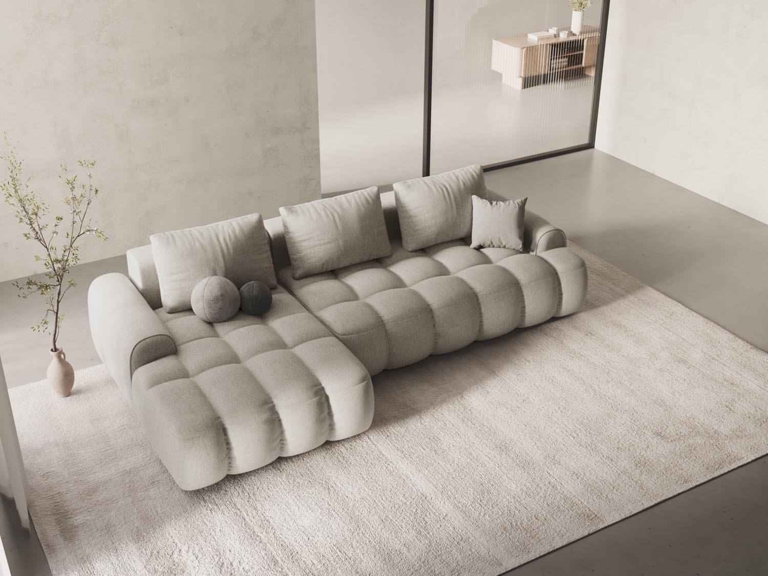 Entdecken Sie das elegante Linz Ecksofa links mit Schlaffunktion und Stauraumbox von Cosmopolitan Design – ideal für Ihr modernes Wohnzimmer!