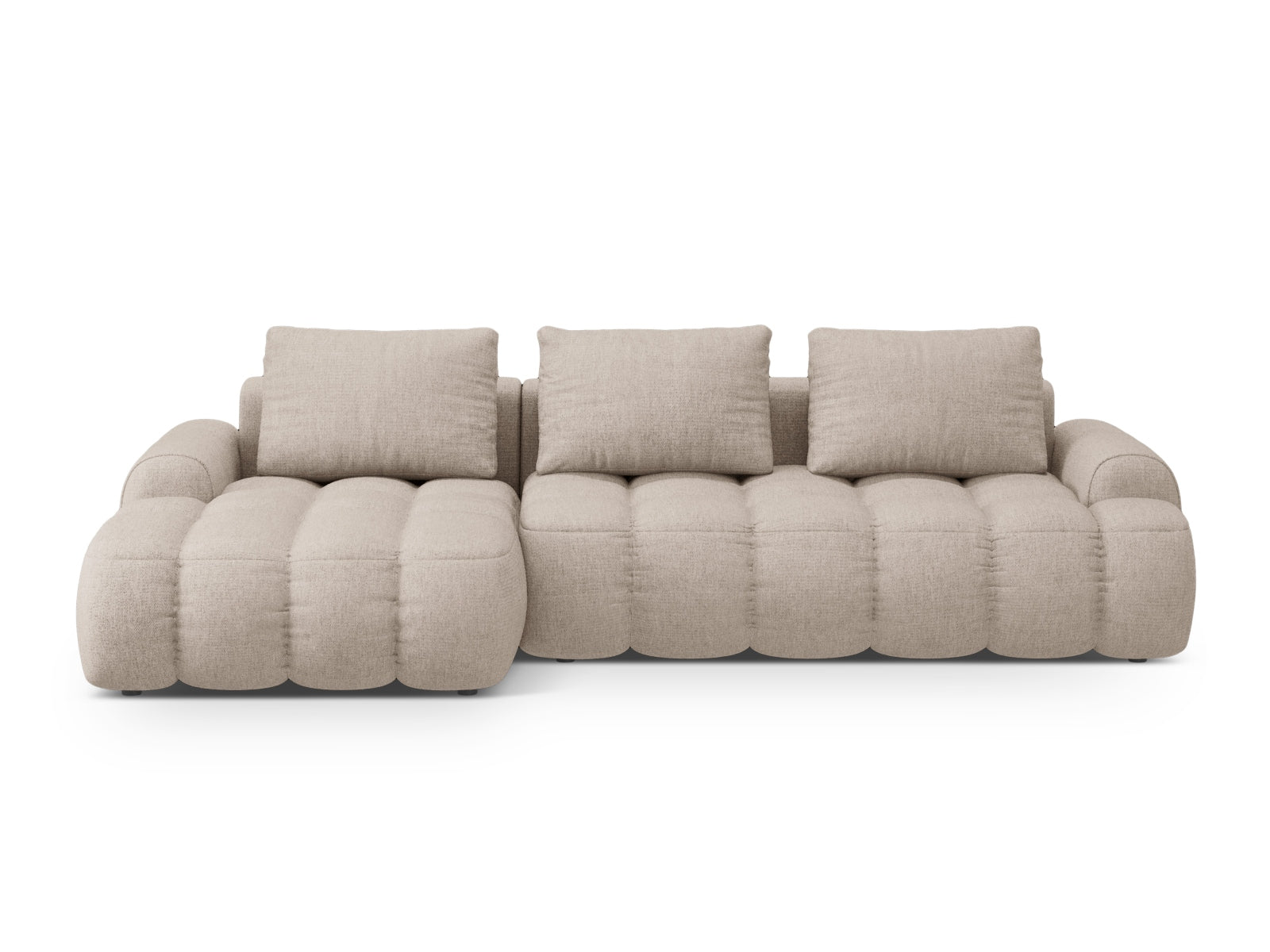 Linz Ecksofa links mit Schlaffunktion und Stauraumbox 3 Sitzer 142cm in Sand-Sorella präsentiert im Onlineshop von KAQTU Design AG. Bettsofa links ist von Cosmopolitan Design