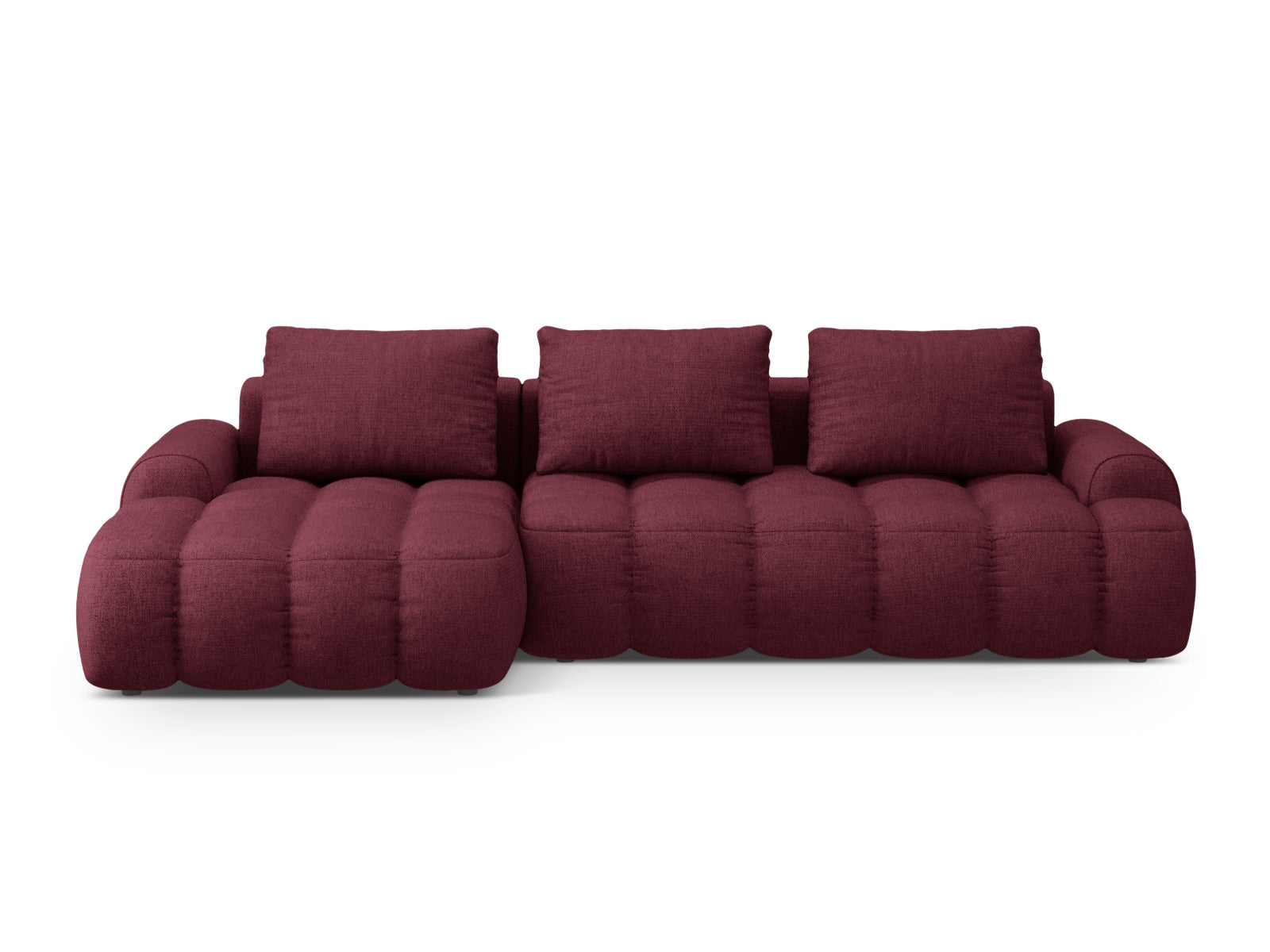 Linz Ecksofa links mit Schlaffunktion und Stauraumbox 3 Sitzer 142cm in Burgundy präsentiert im Onlineshop von KAQTU Design AG. Ecksofa links ist von Cosmopolitan Design