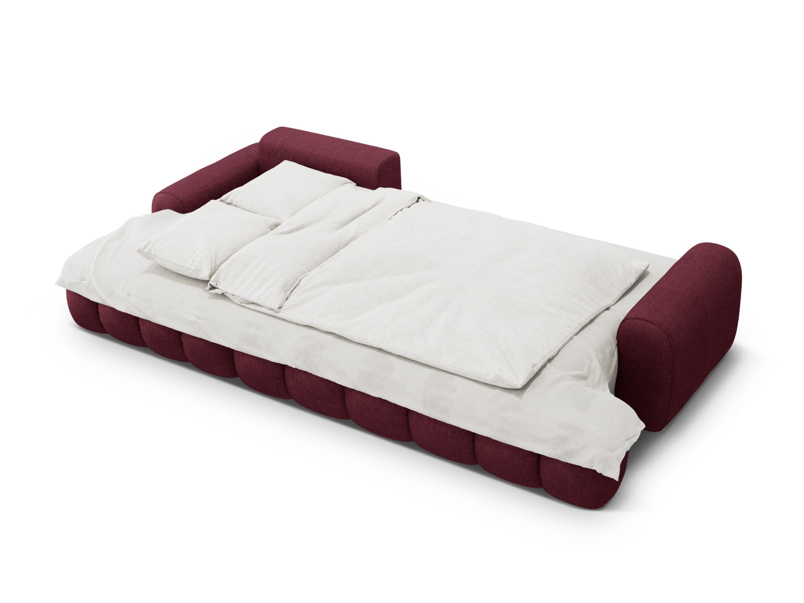 Stylisches Linz Ecksofa in tiefem Burgunderrot, 3-Sitzer mit praktischer Schlaffunktion und Stauraum, ideal für entspannte Abende.