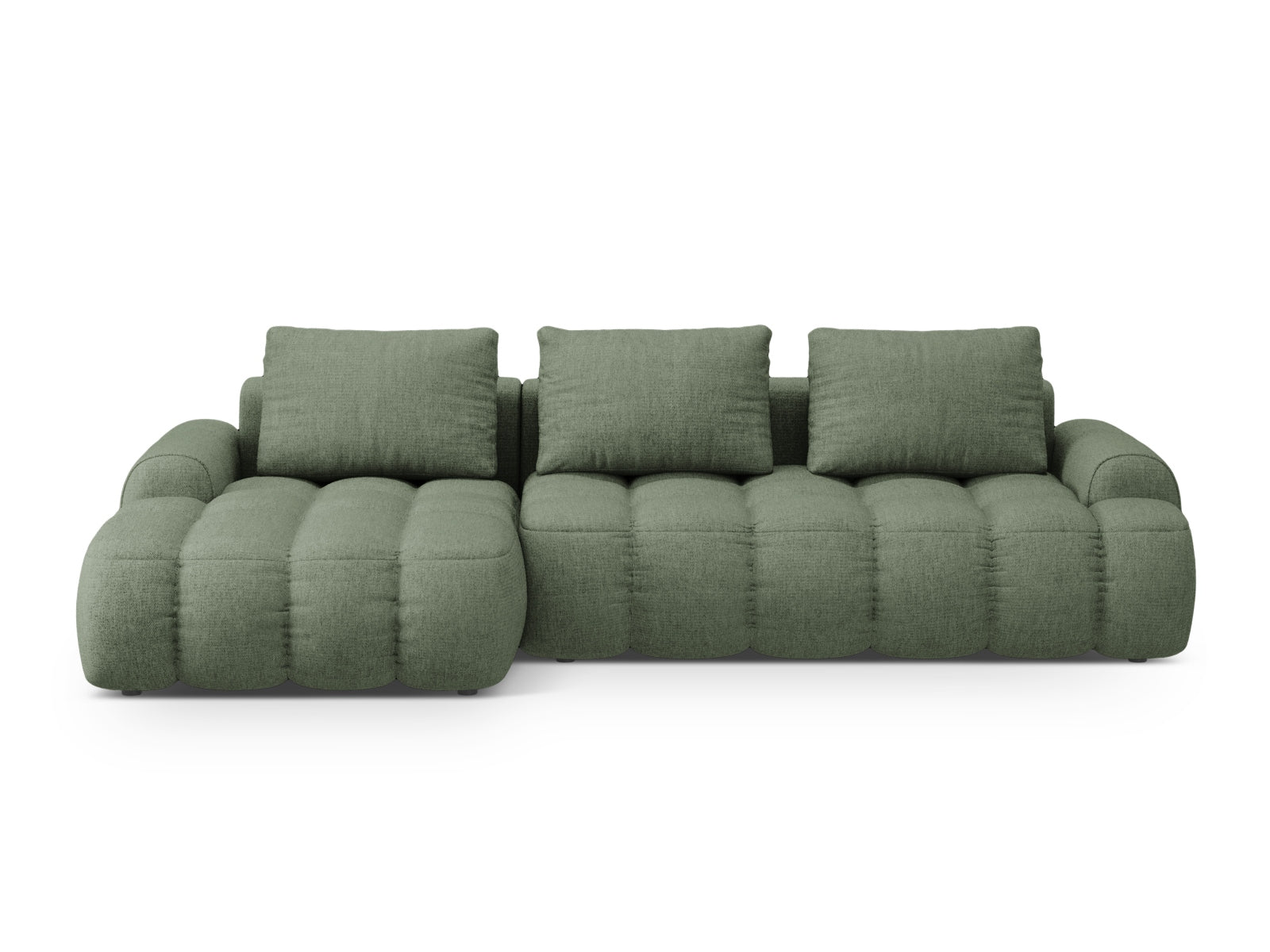 Linz Ecksofa links mit Schlaffunktion und Stauraumbox 3 Sitzer 142cm in Dark Olive Green präsentiert im Onlineshop von KAQTU Design AG. Ecksofa links ist von Cosmopolitan Design