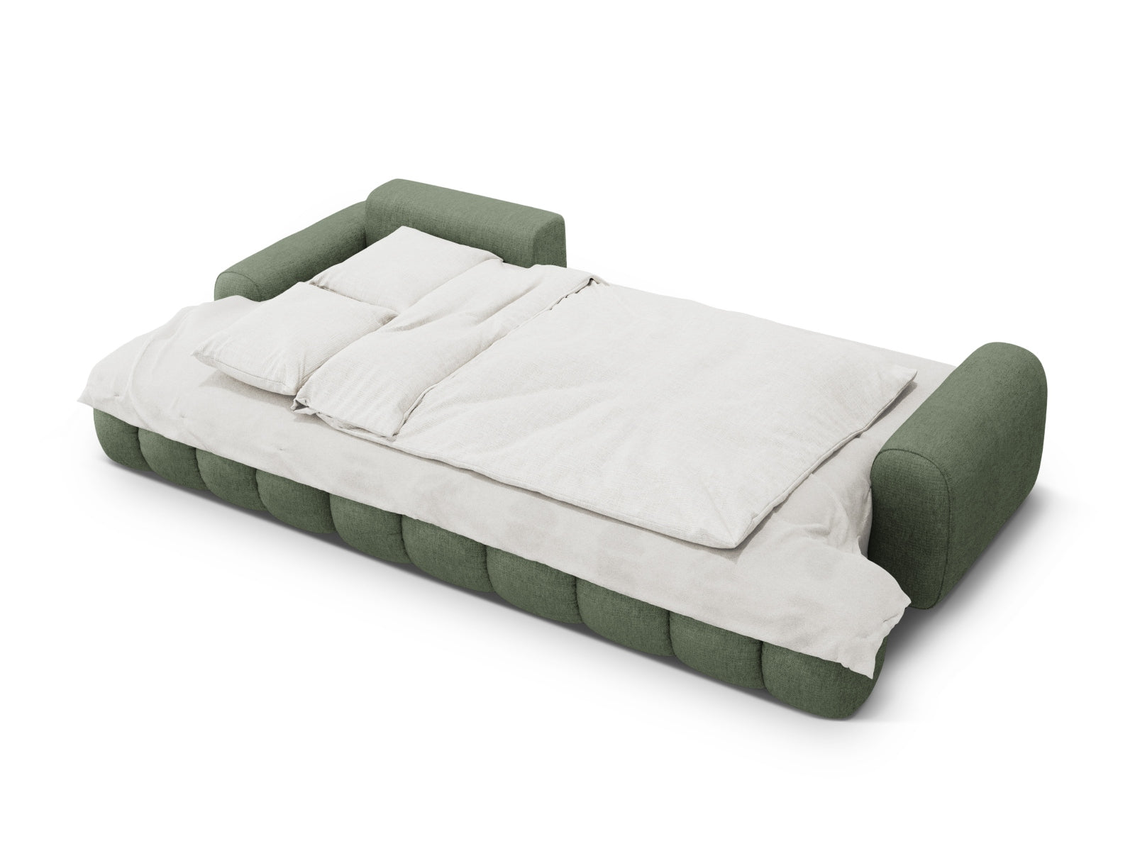 Stylisches Linz Ecksofa in Dunkeloliv, 3-Sitzer mit praktischer Schlaffunktion und Stauraum, perfekt für kleine Räume und entspannte Abende.